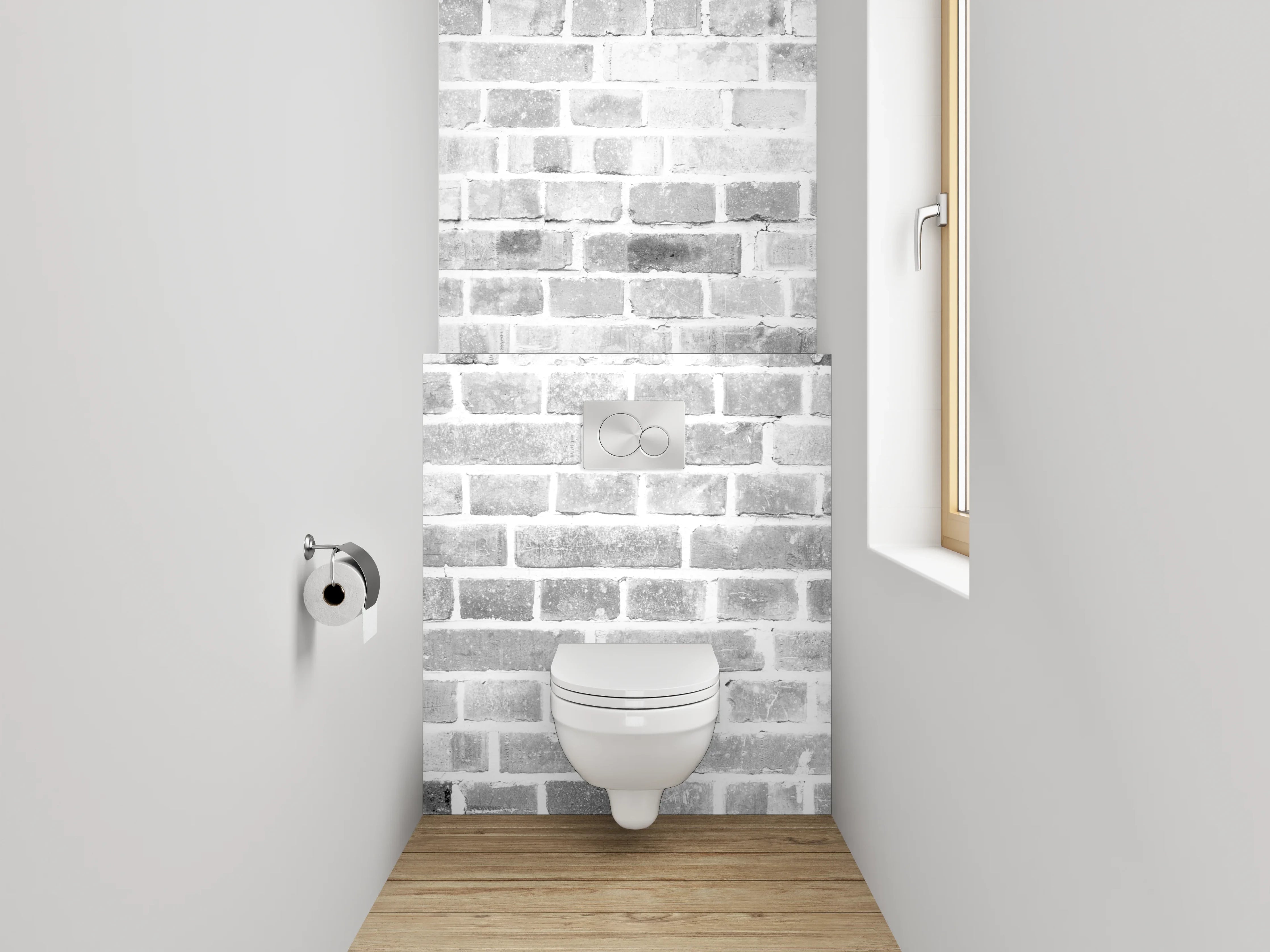 WC-Rückwand - Weiße Ziegelsteinmauer – Minimalistisch & Hell