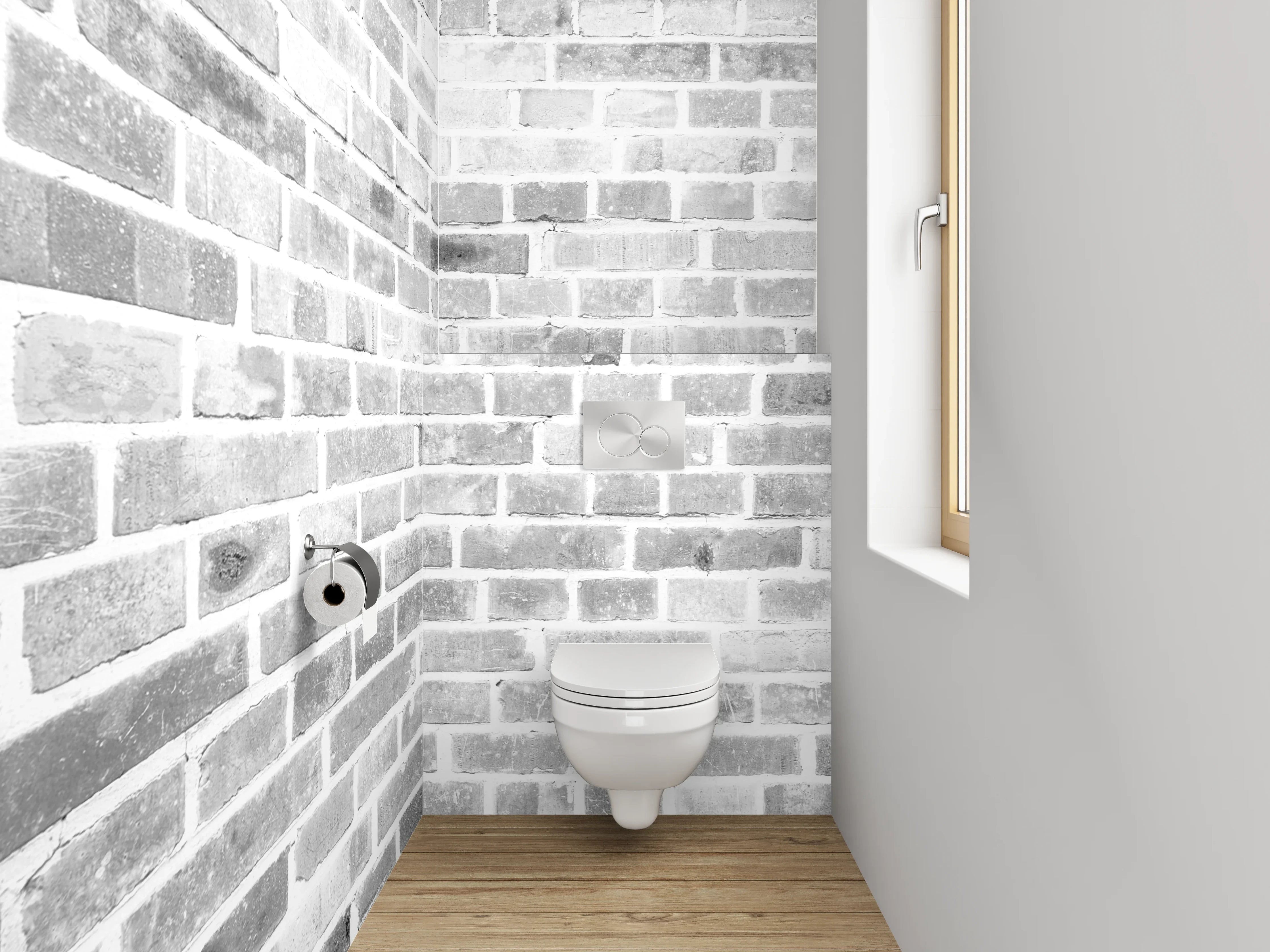 WC-Rückwand - Weiße Ziegelsteinmauer – Minimalistisch & Hell