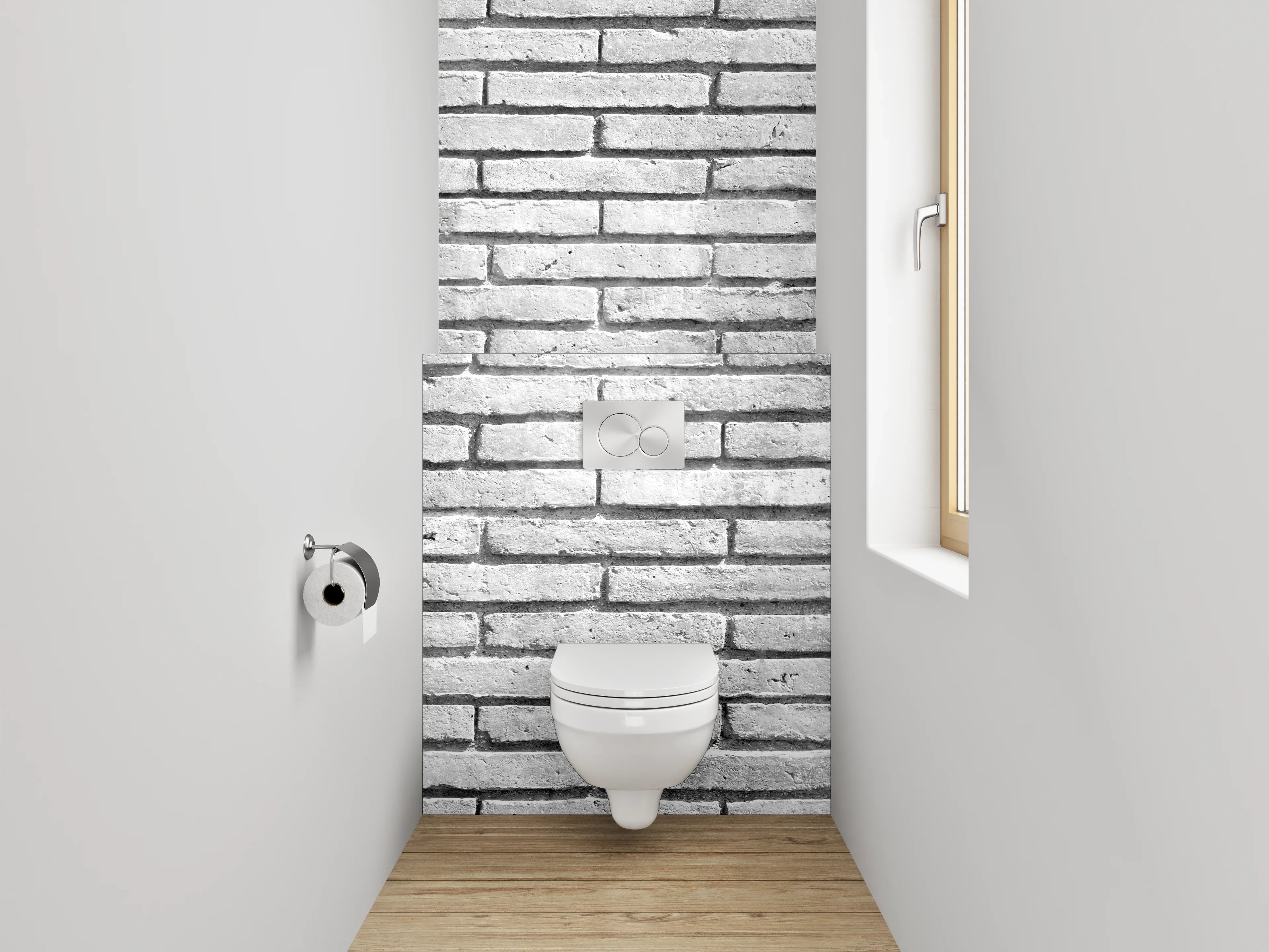 WC-Rückwand - Weiße Ziegelsteinwand Optik modern