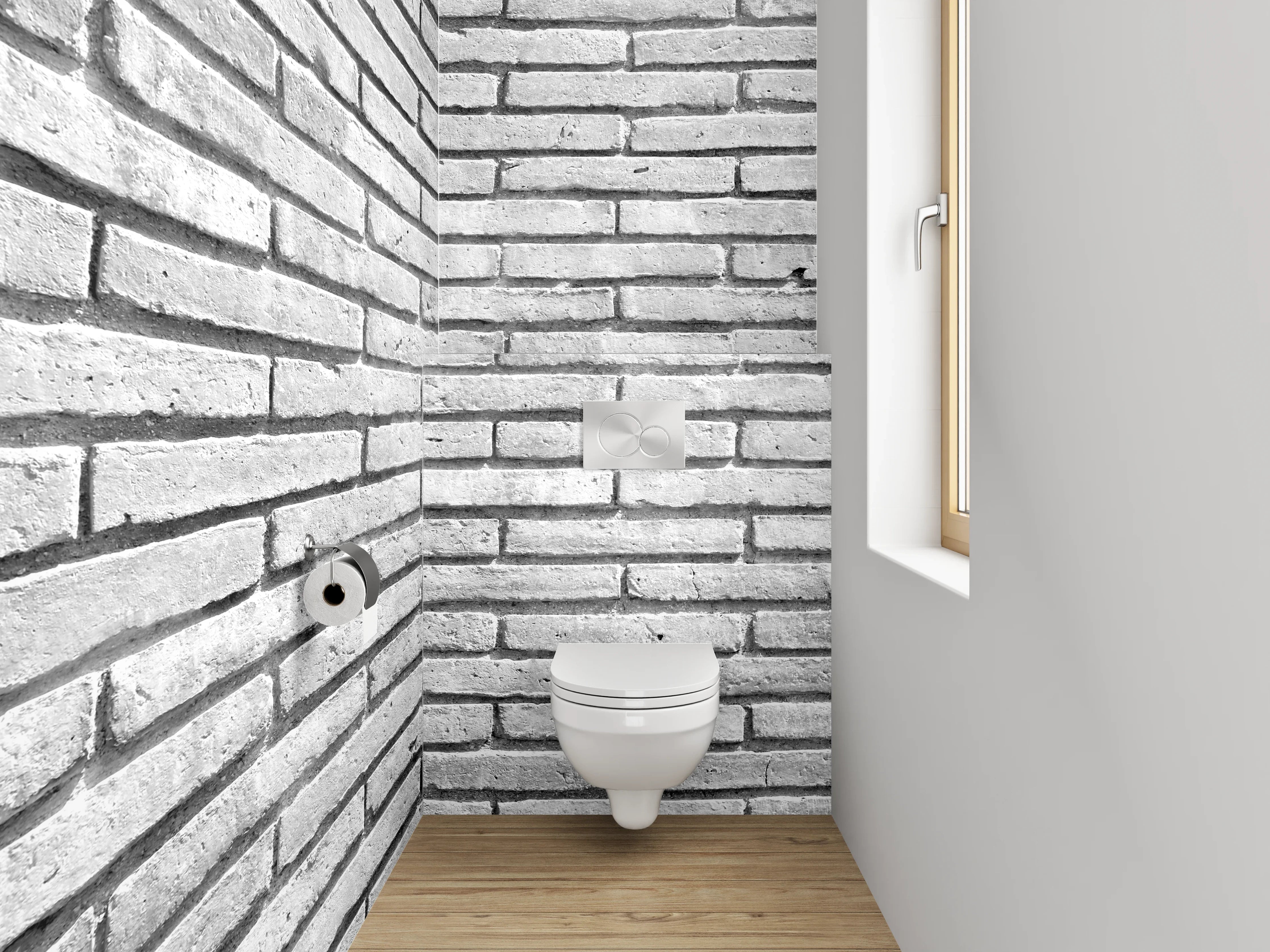 WC-Rückwand - Weiße Ziegelsteinwand Optik modern