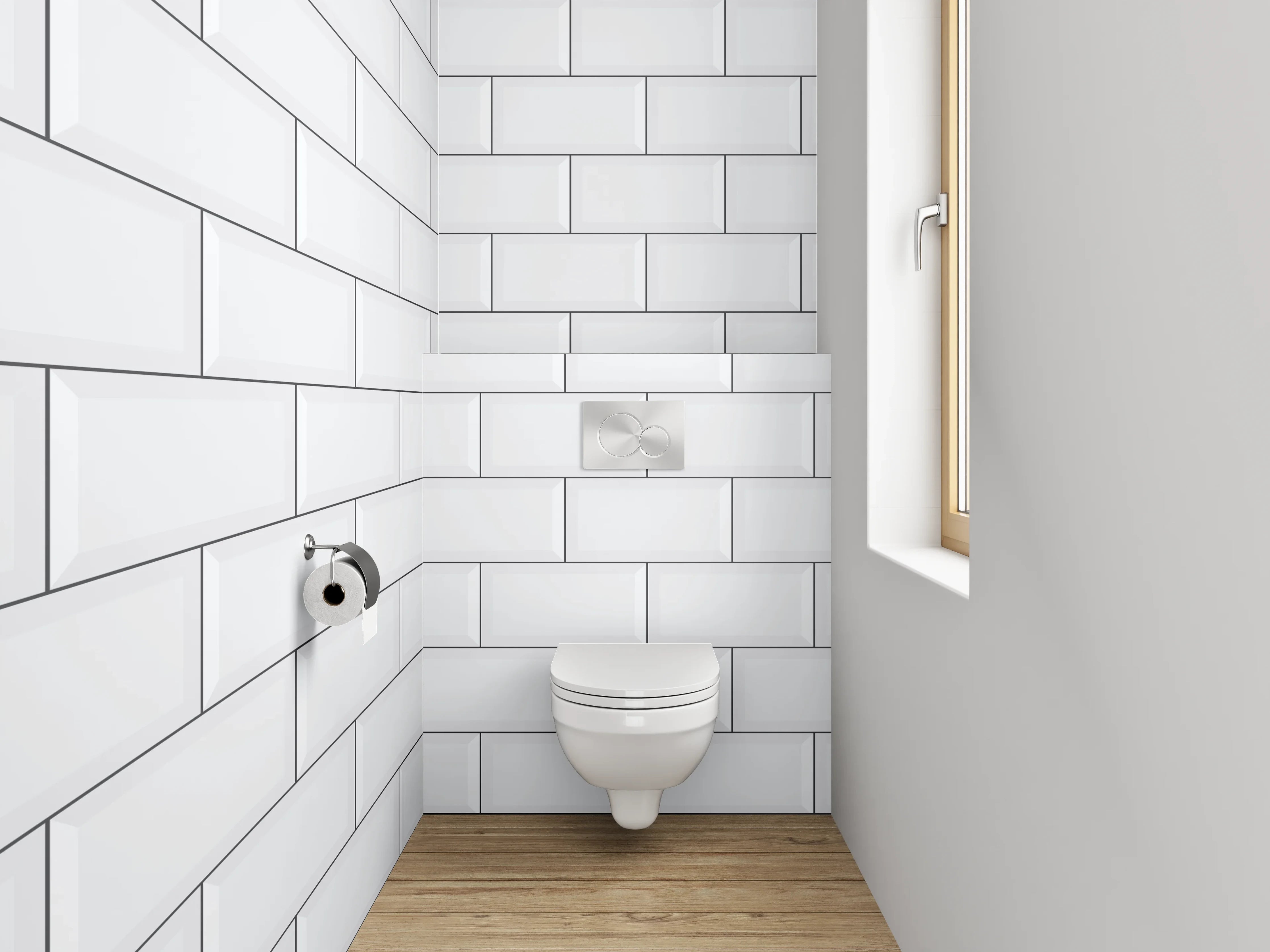 WC-Rückwand - Weiße Ziegelsteinwand mit subtilen Schatten