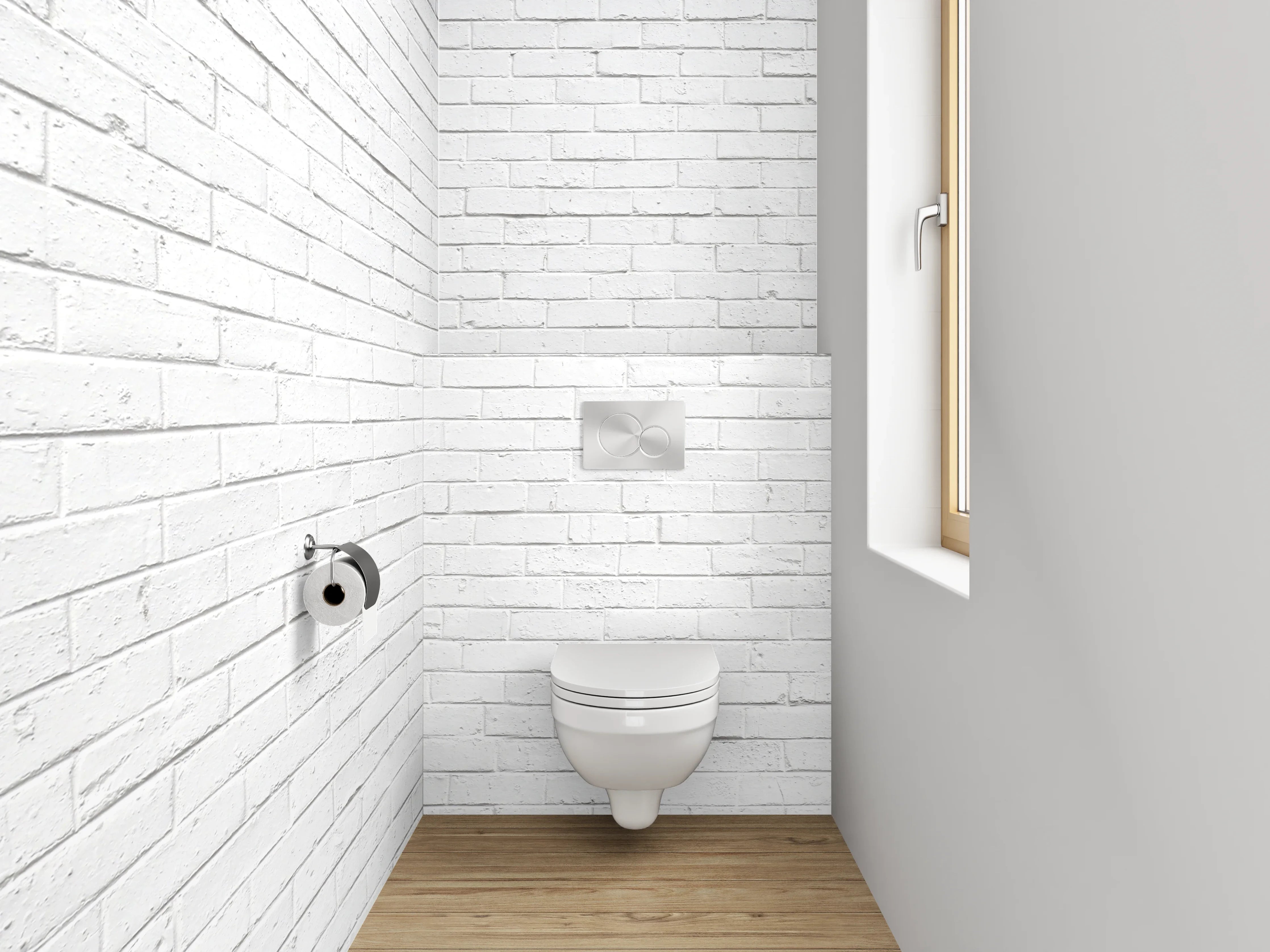 WC-Rückwand - Weiße Ziegelwand – minimalistisches Design