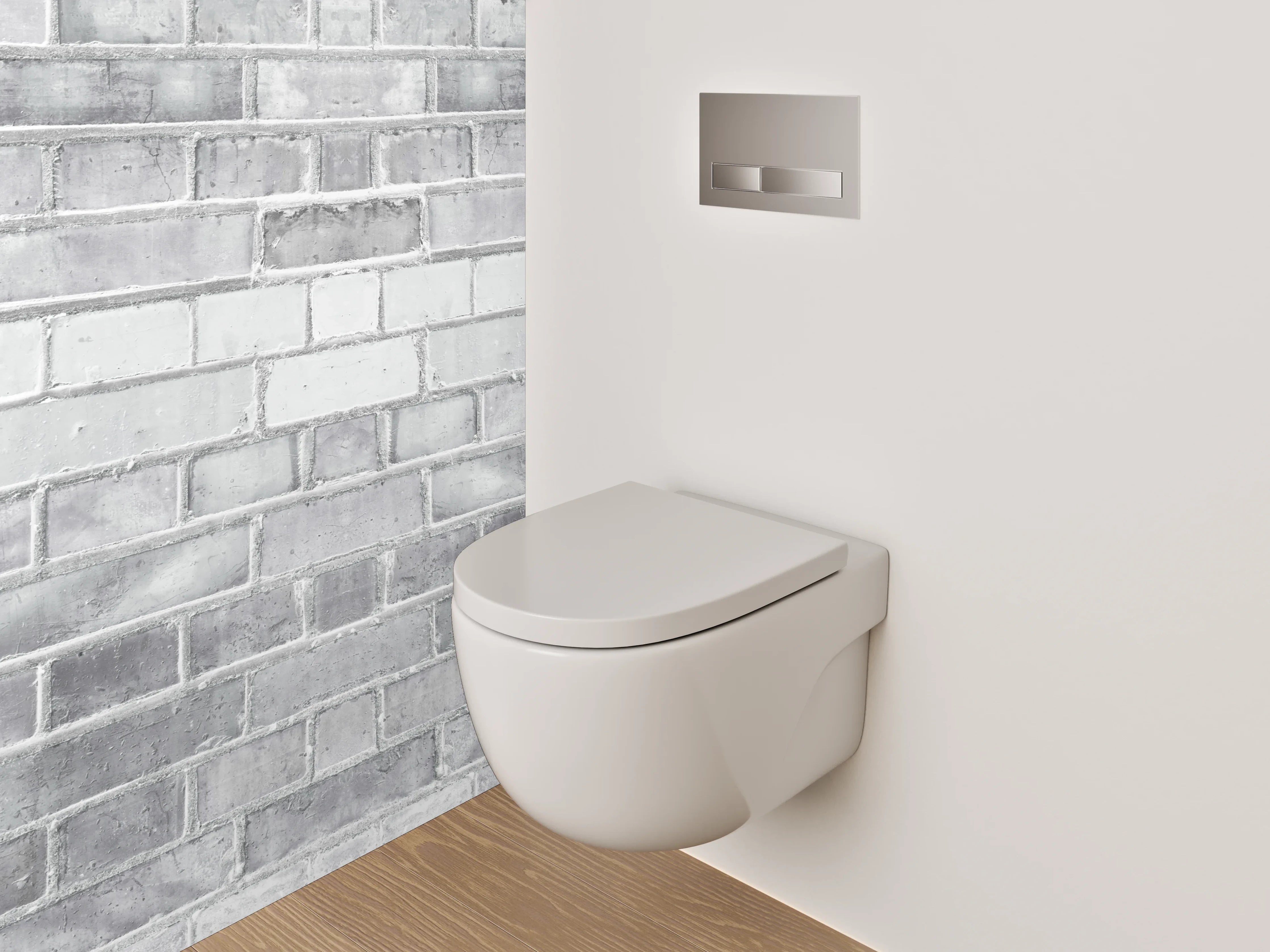 WC-Rückwand - Weiße Ziegelwand in Beton-Optik