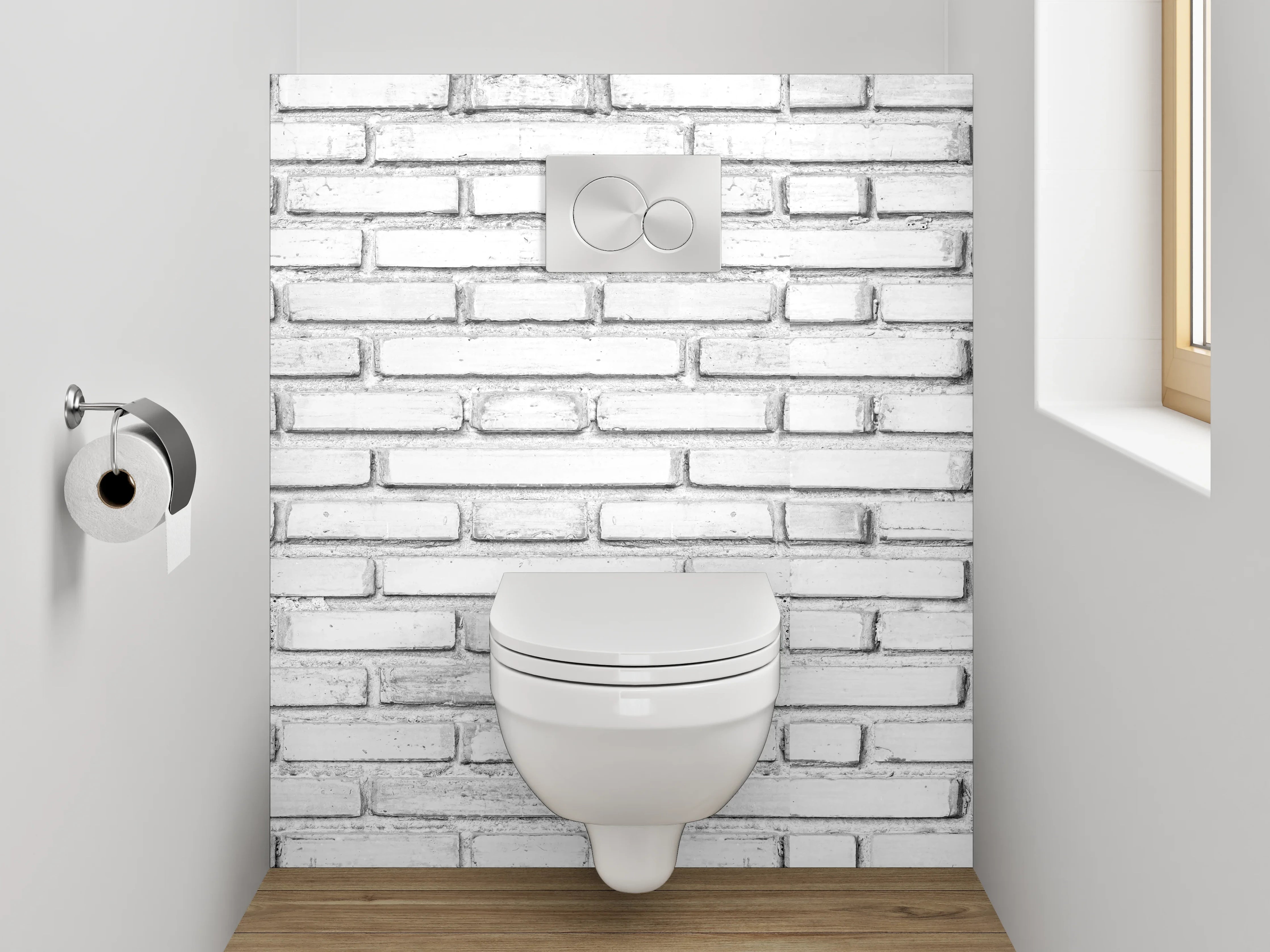 WC-Rückwand - Weiße Ziegelwand modern minimalistisch