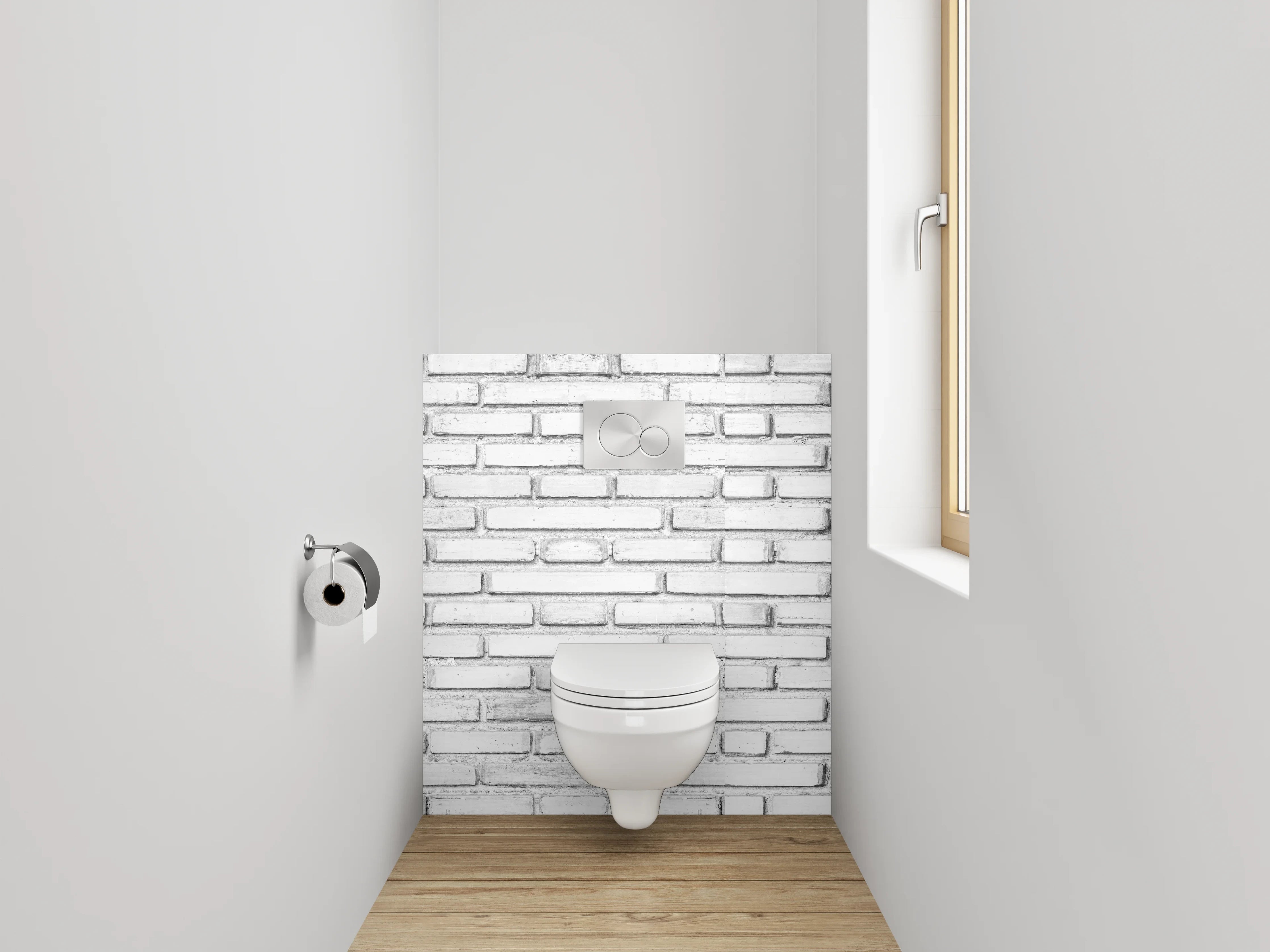 WC-Rückwand - Weiße Ziegelwand modern minimalistisch