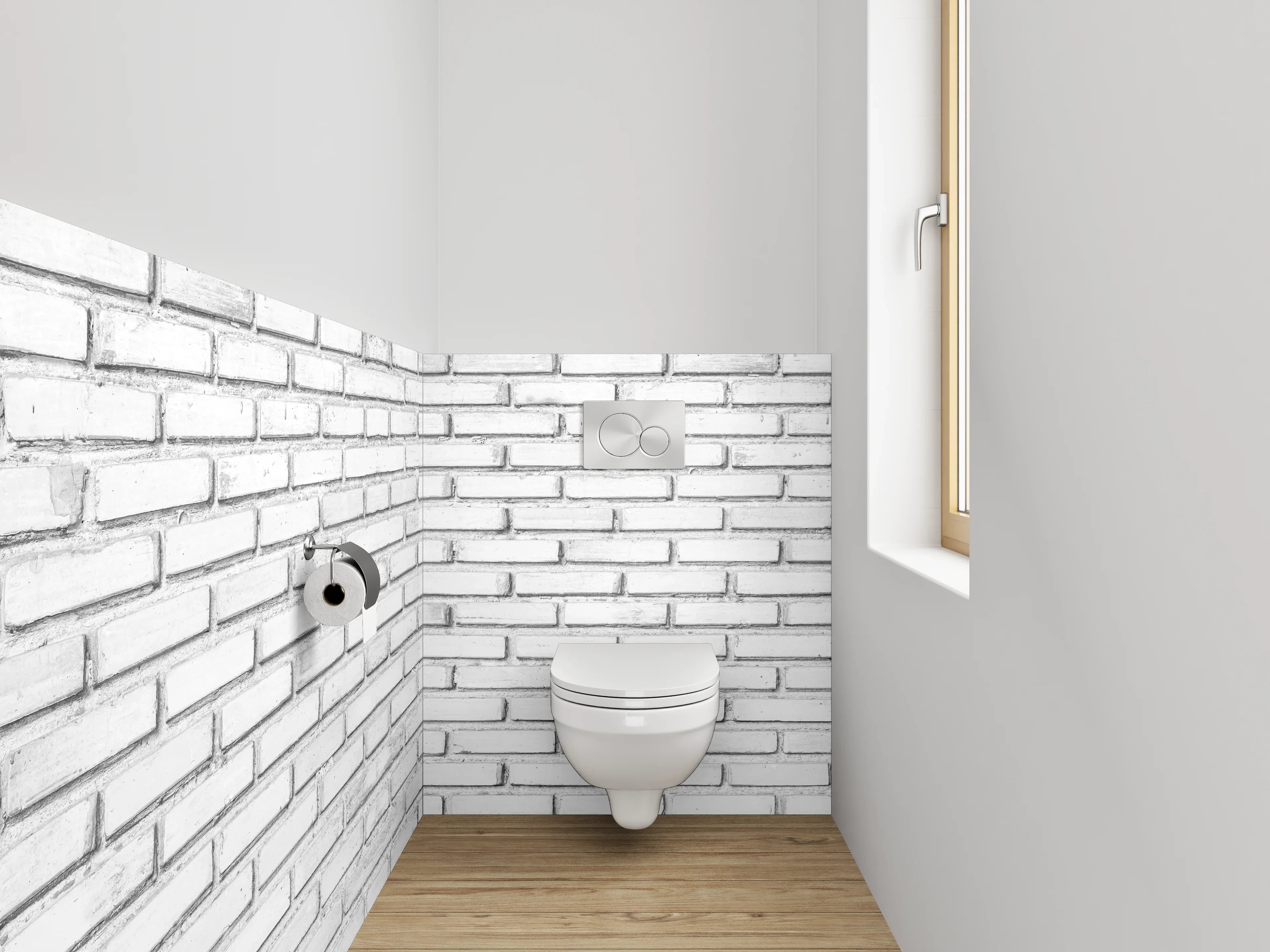 WC-Rückwand - Weiße Ziegelwand modern minimalistisch