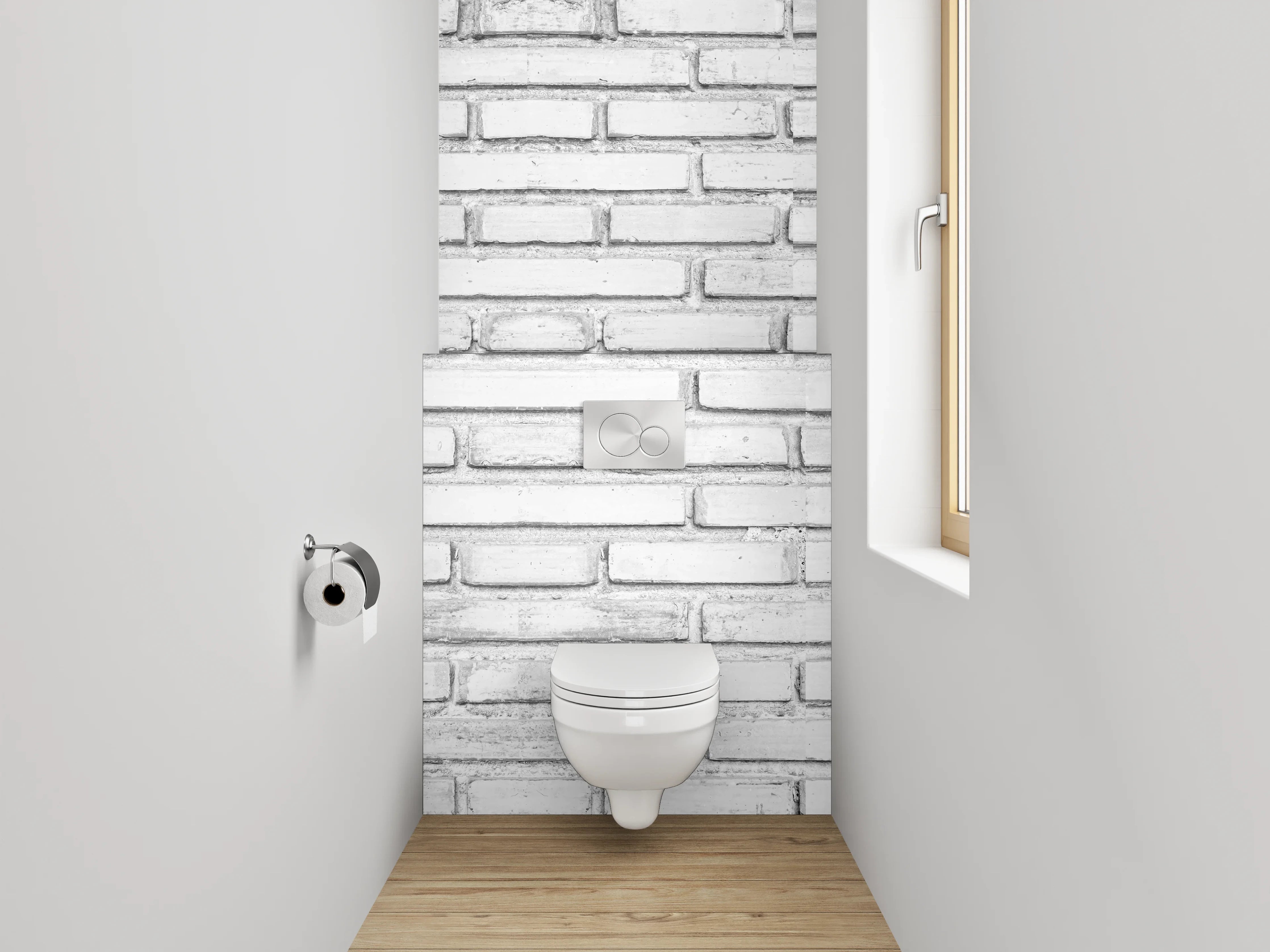 WC-Rückwand - Weiße Ziegelwand modern minimalistisch