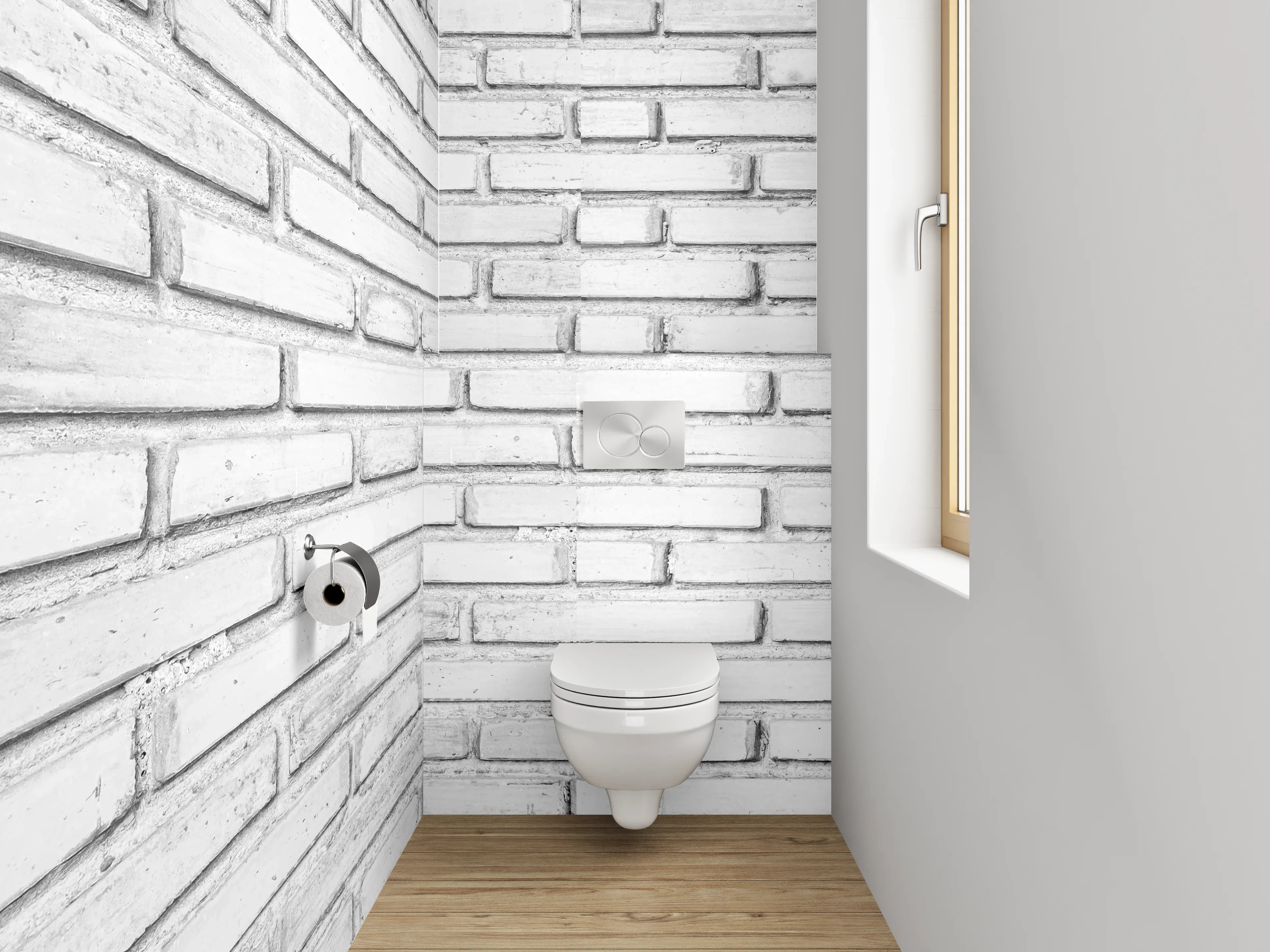 WC-Rückwand - Weiße Ziegelwand modern minimalistisch