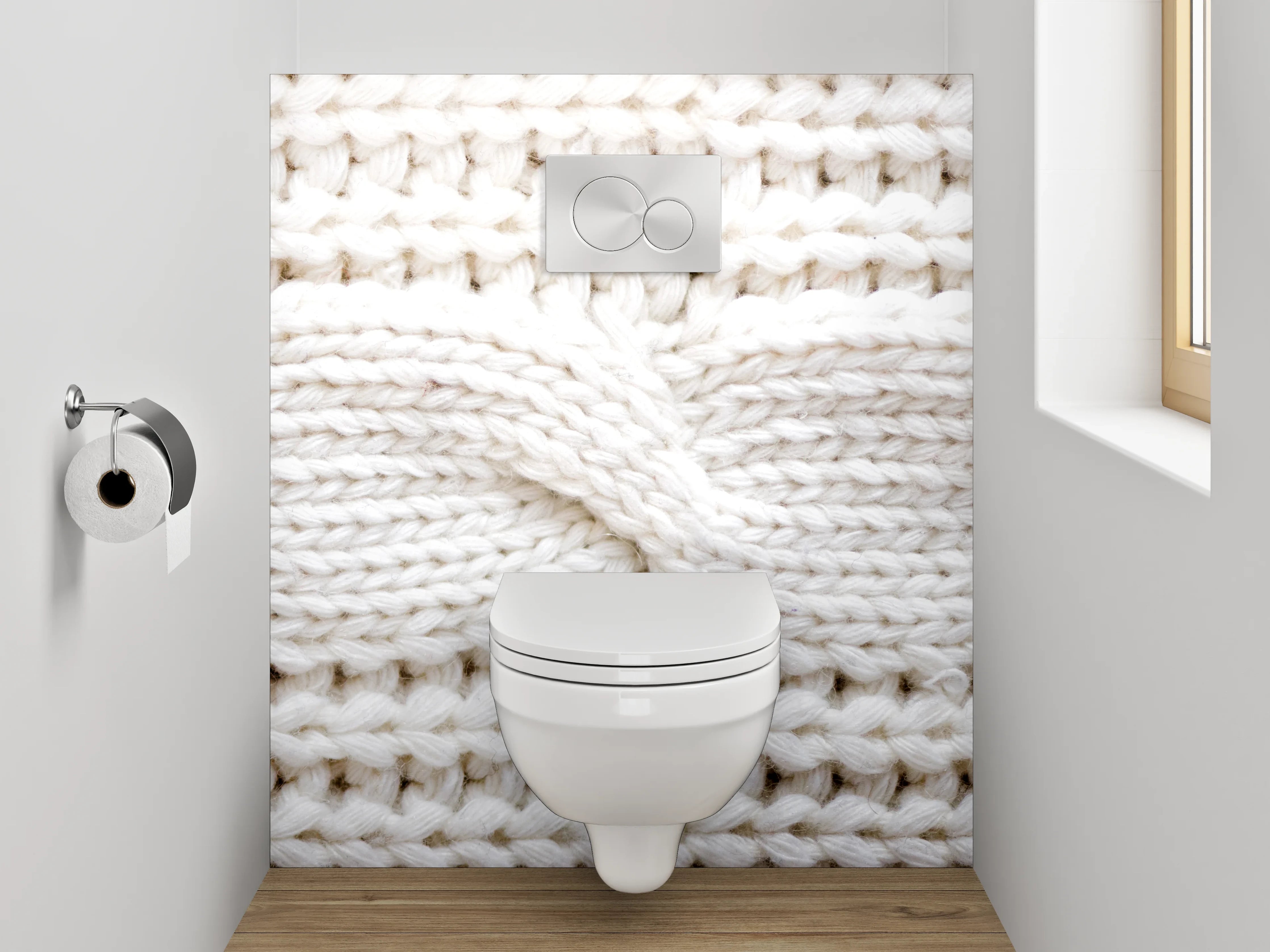 WC-Rückwand - Weiße Zopfmuster-Strickoptik für Badezimmer