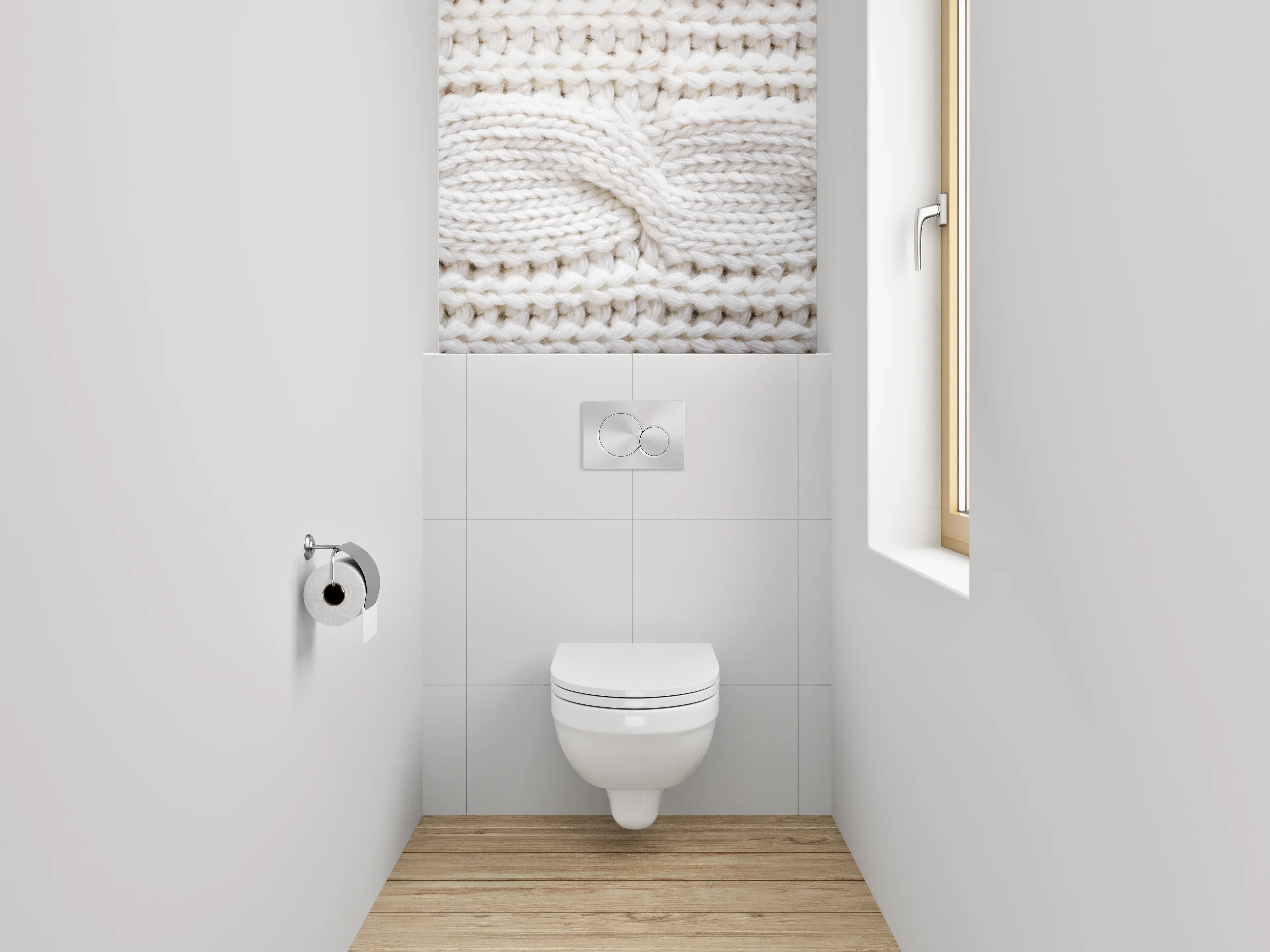 WC-Rückwand - Weiße Zopfmuster-Strickoptik für Badezimmer