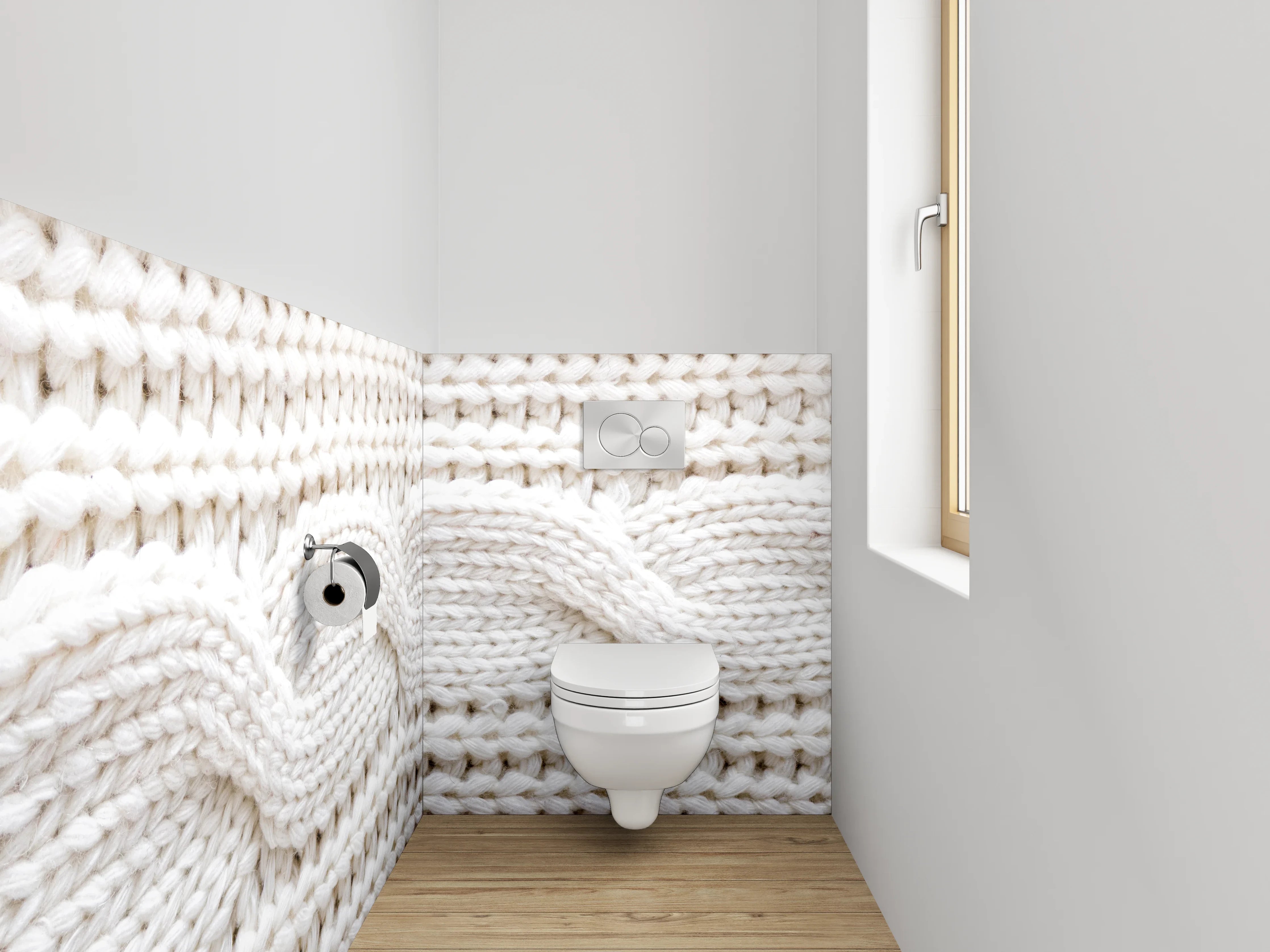 WC-Rückwand - Weiße Zopfmuster-Strickoptik für Badezimmer