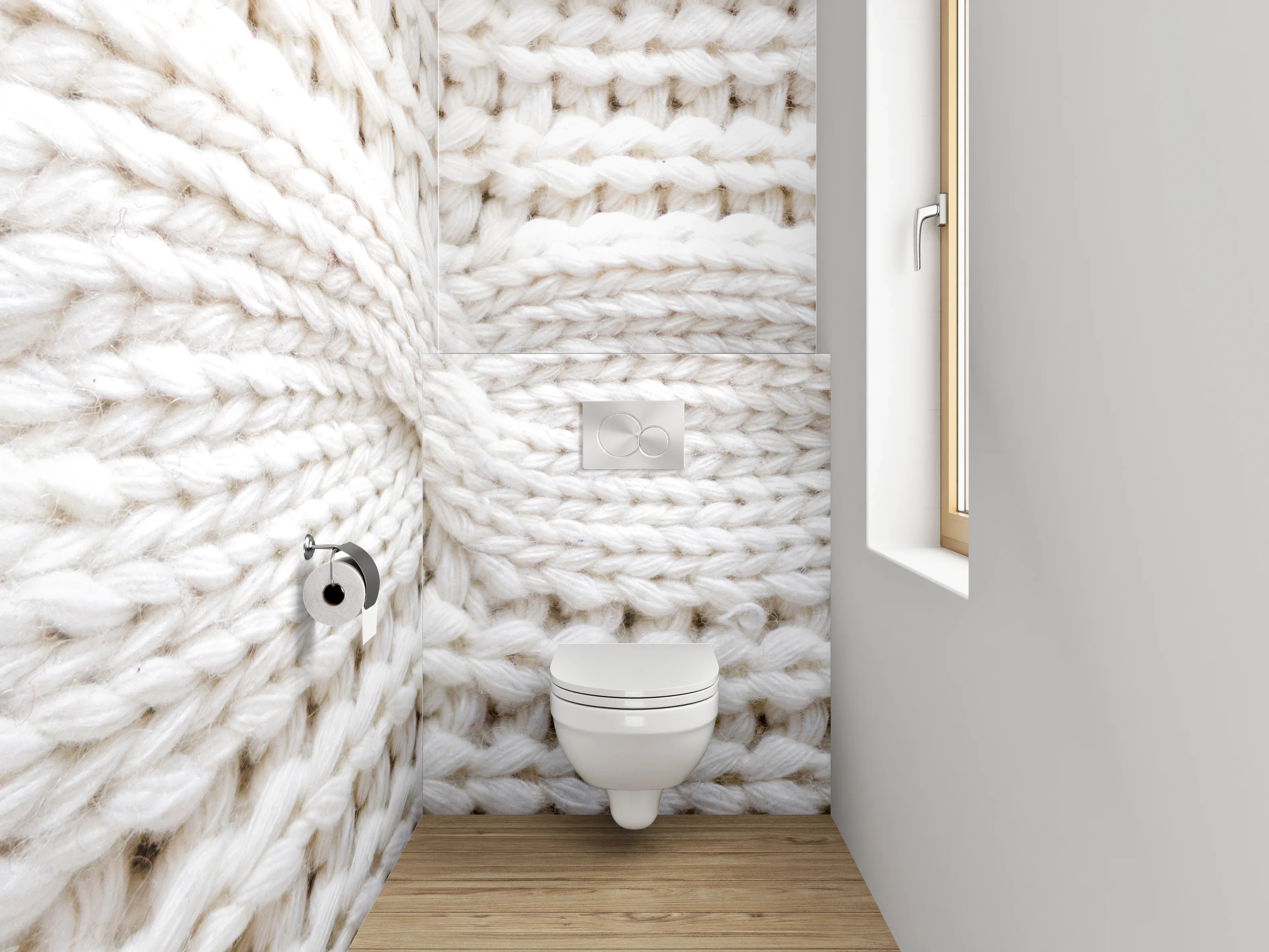 WC-Rückwand - Weiße Zopfmuster-Strickoptik für Badezimmer
