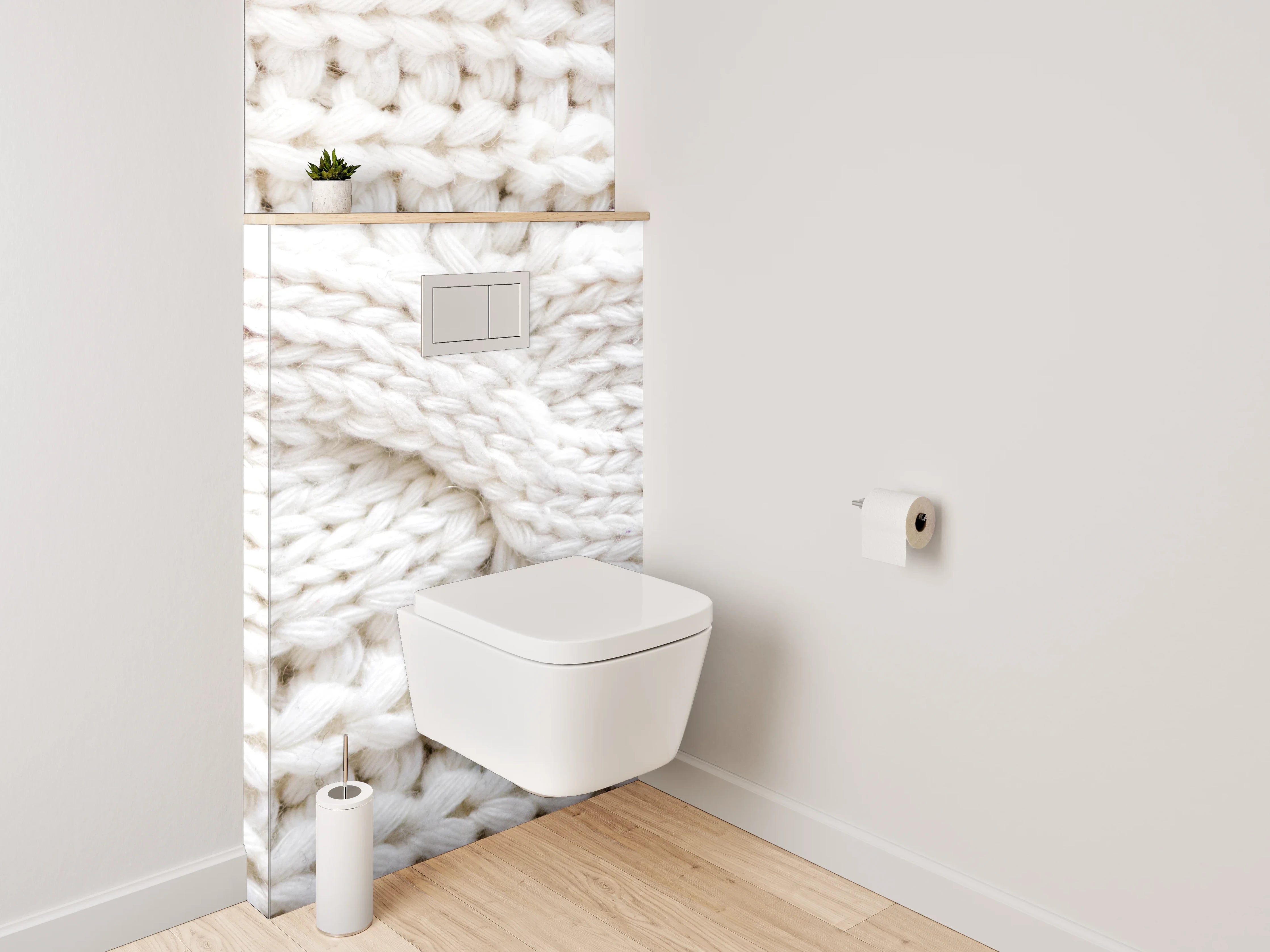 WC-Rückwand - Weiße Zopfmuster-Strickoptik für Badezimmer