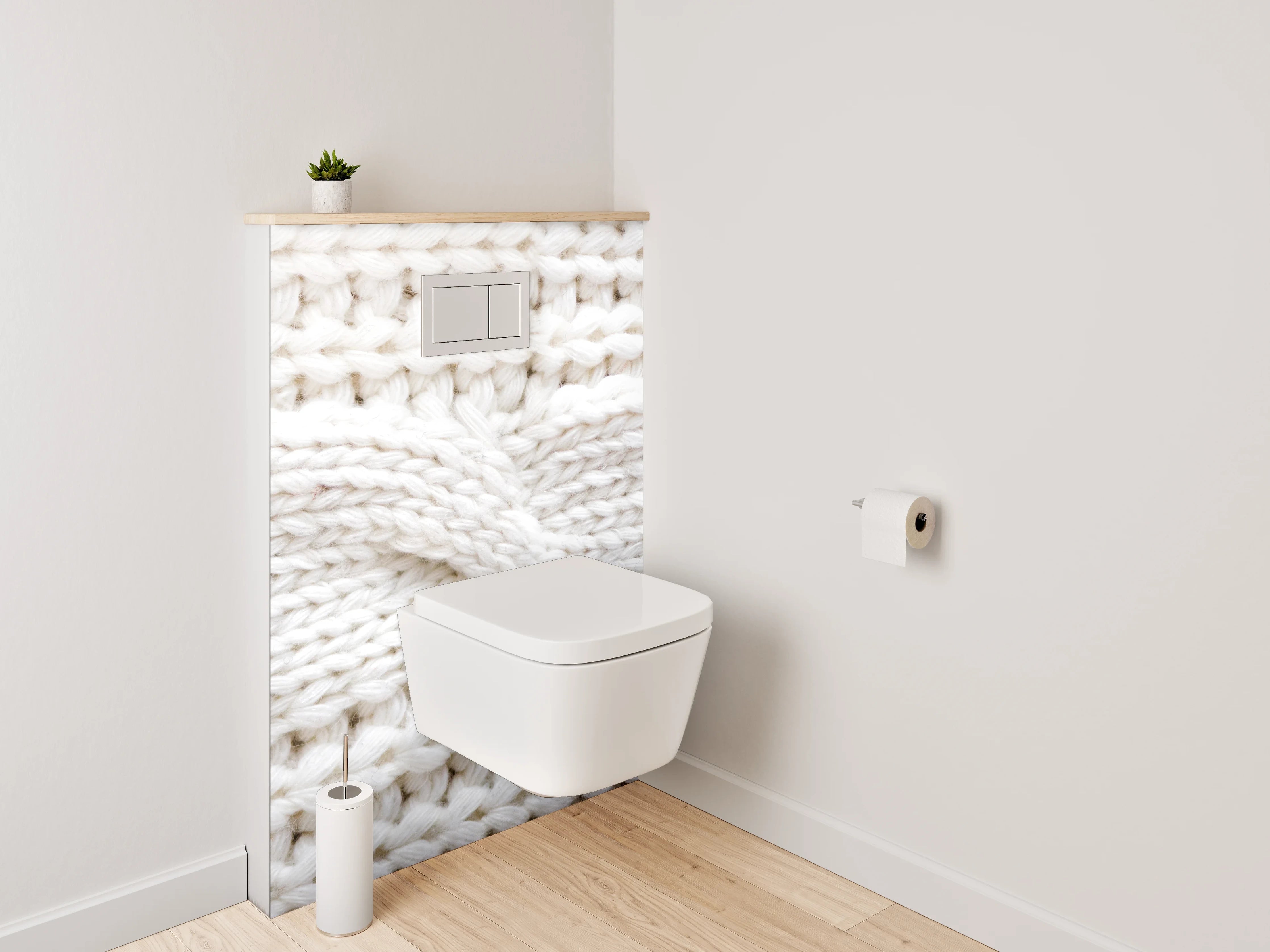 WC-Rückwand - Weiße Zopfmuster-Strickoptik für Badezimmer