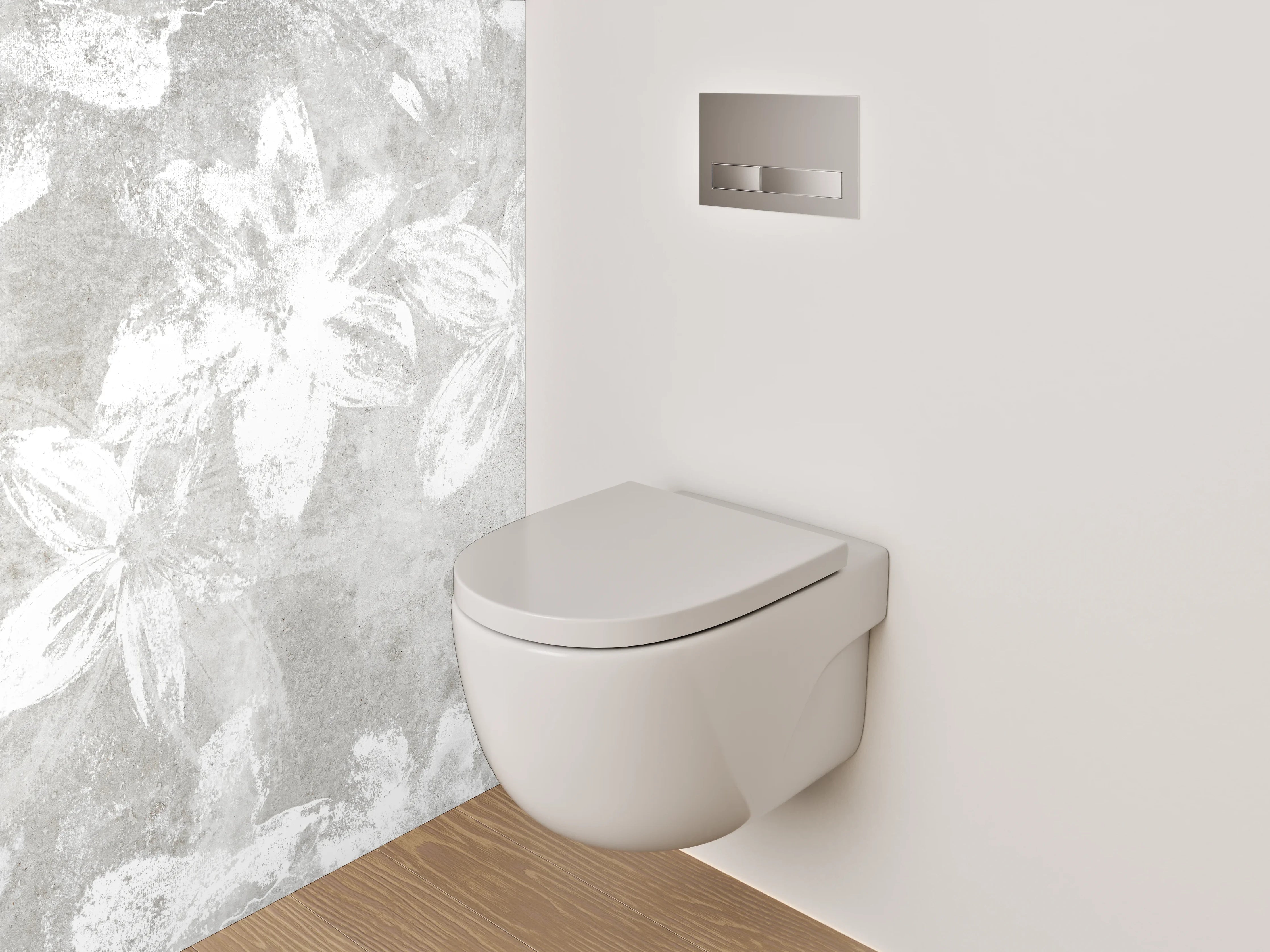 WC-Rückwand - Weiße florale Beton-Optik Blütenwand