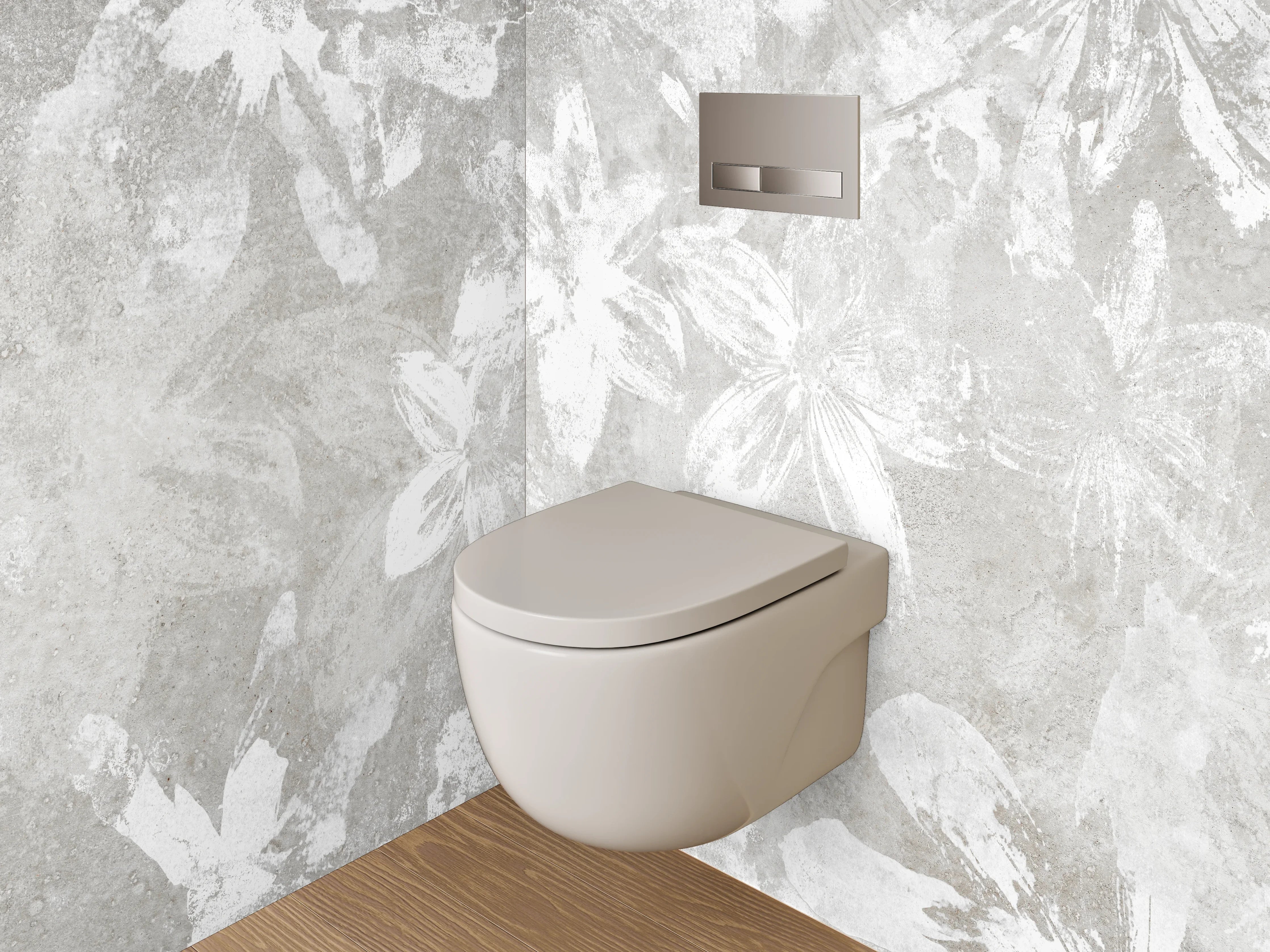 WC-Rückwand - Weiße florale Beton-Optik Blütenwand