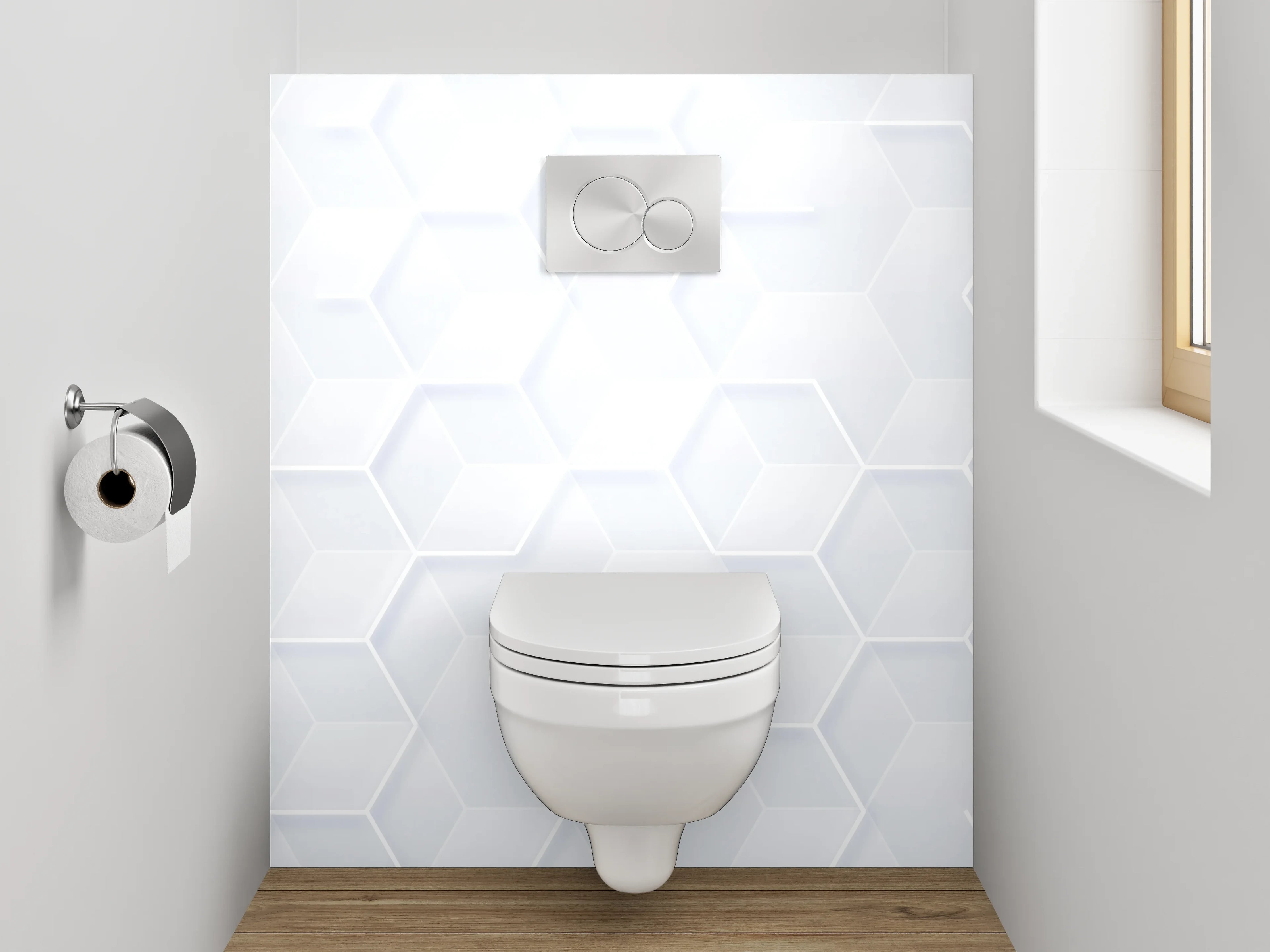 WC-Rückwand - Weiße geometrische Hexagon-Muster Tapete