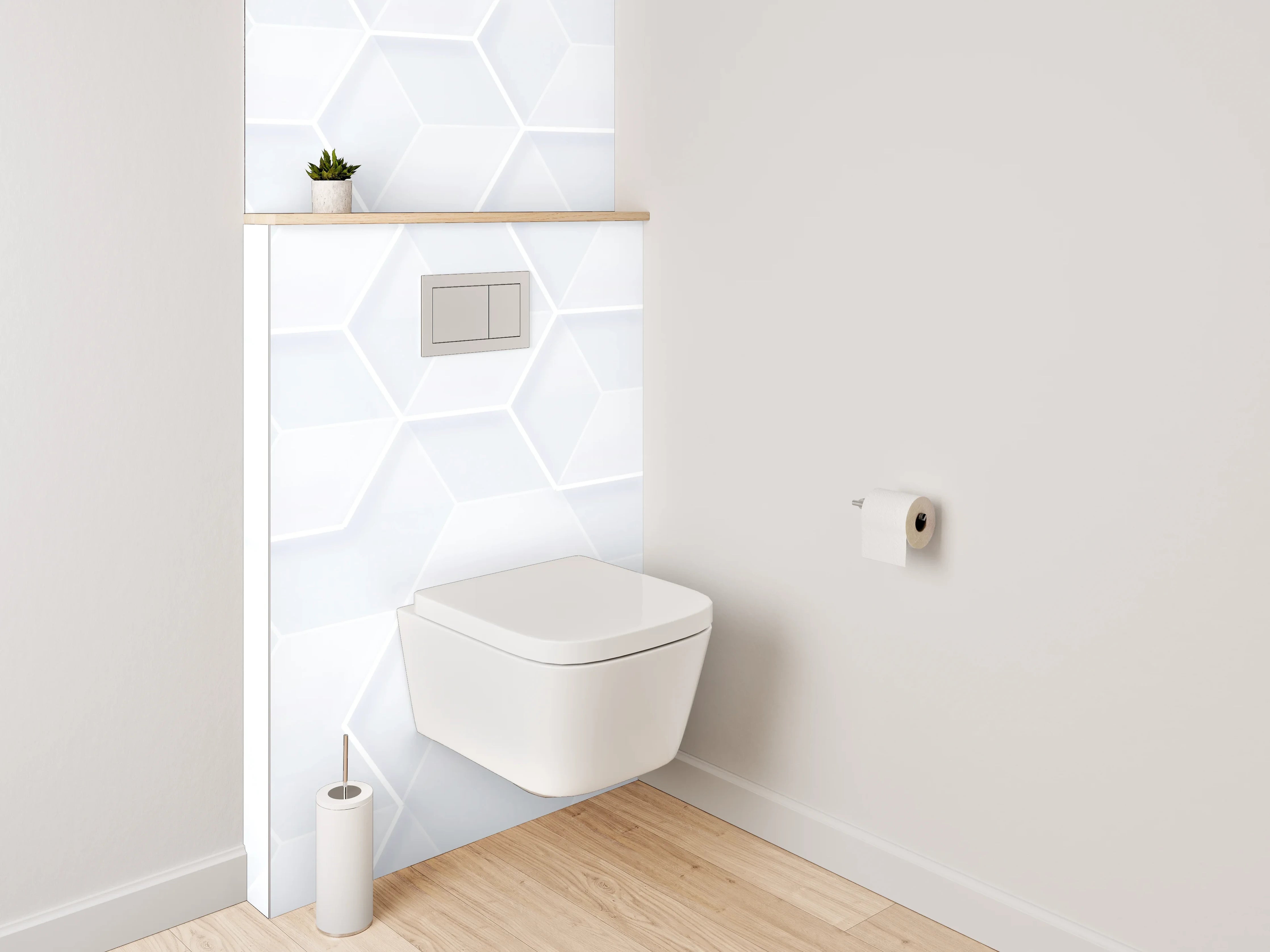 WC-Rückwand - Weiße geometrische Hexagon-Muster Tapete