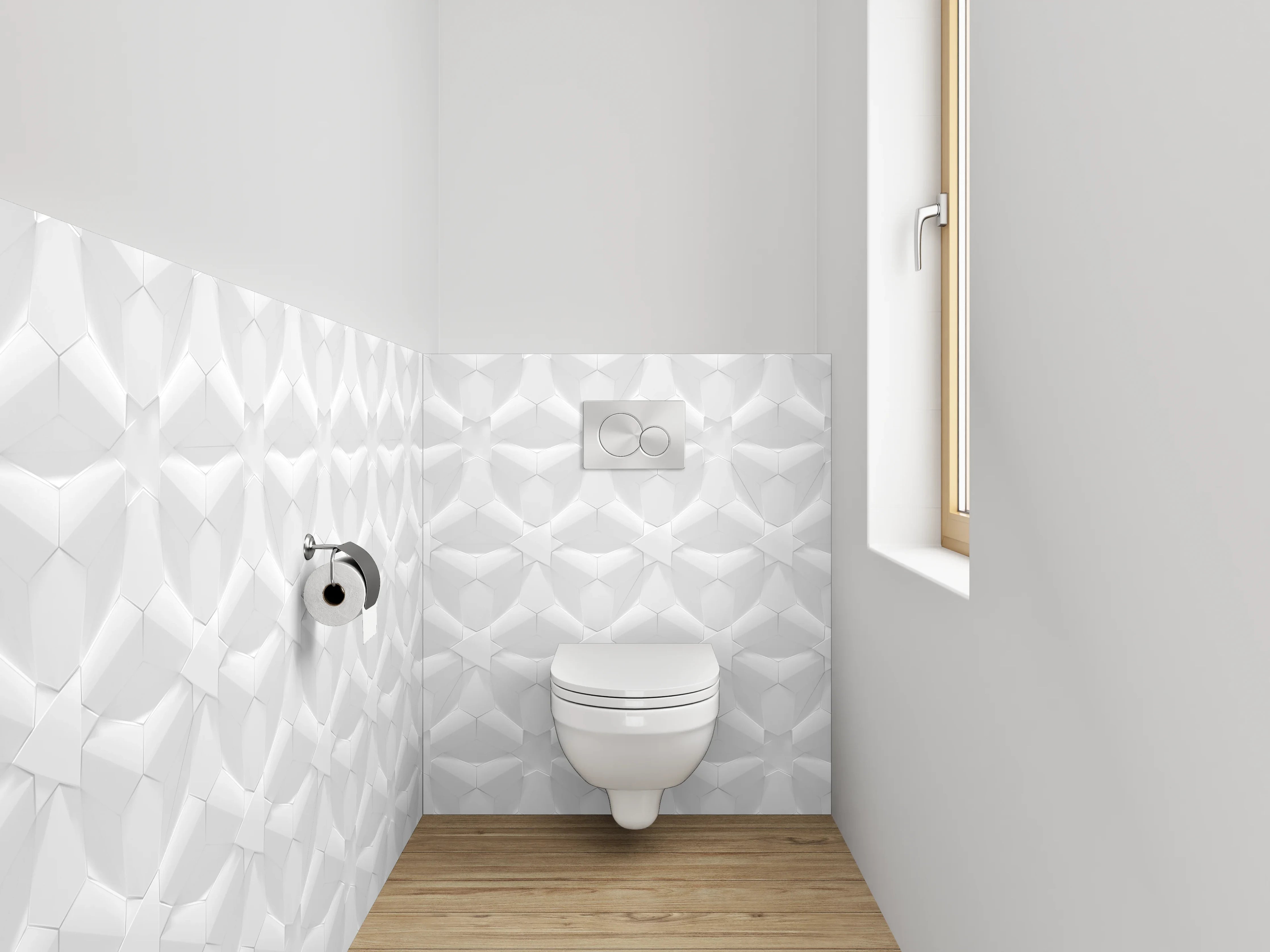 WC-Rückwand - Weiße geometrische Muster-Fliesenoptik