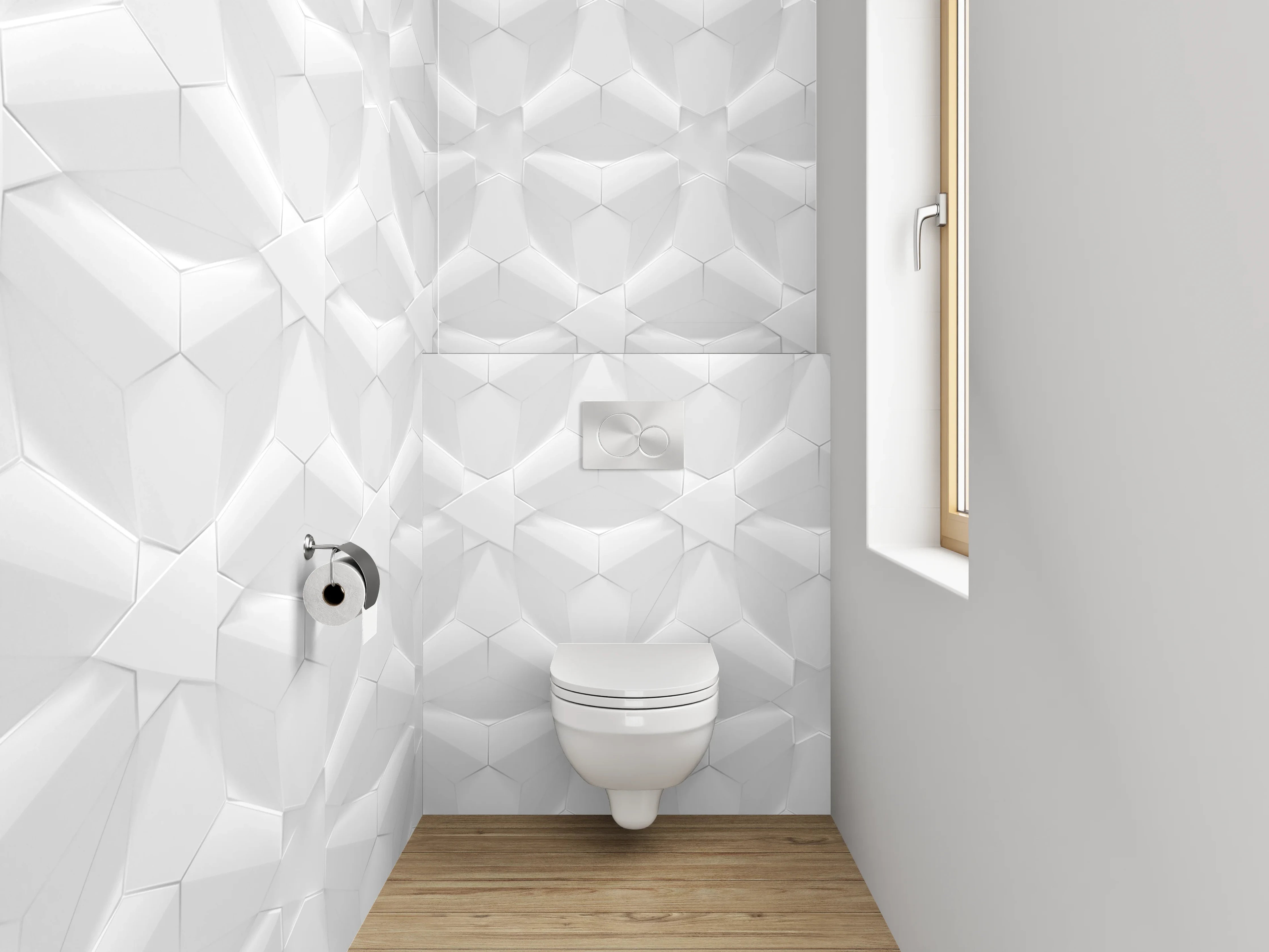 WC-Rückwand - Weiße geometrische Muster-Fliesenoptik