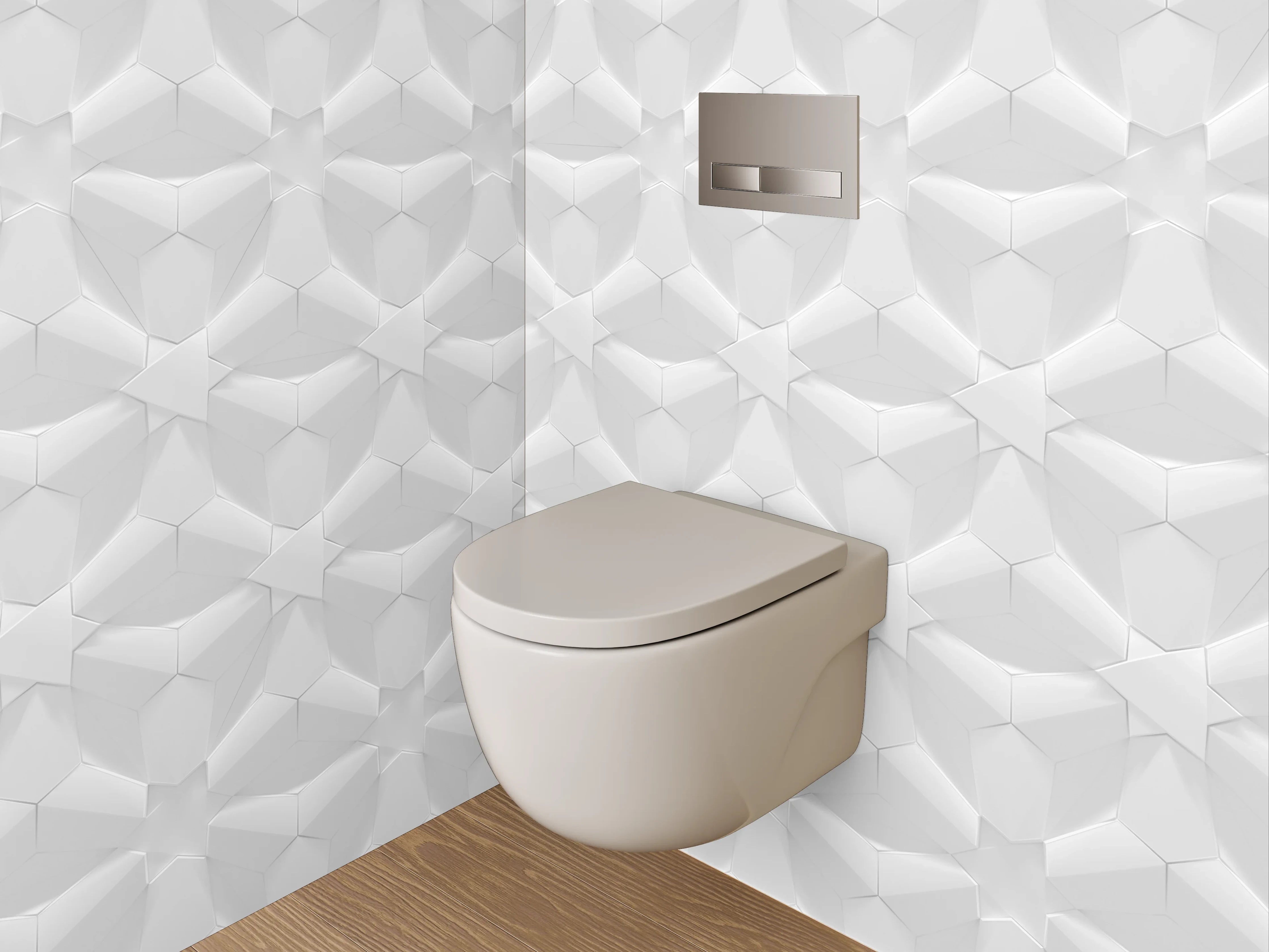 WC-Rückwand - Weiße geometrische Muster-Fliesenoptik