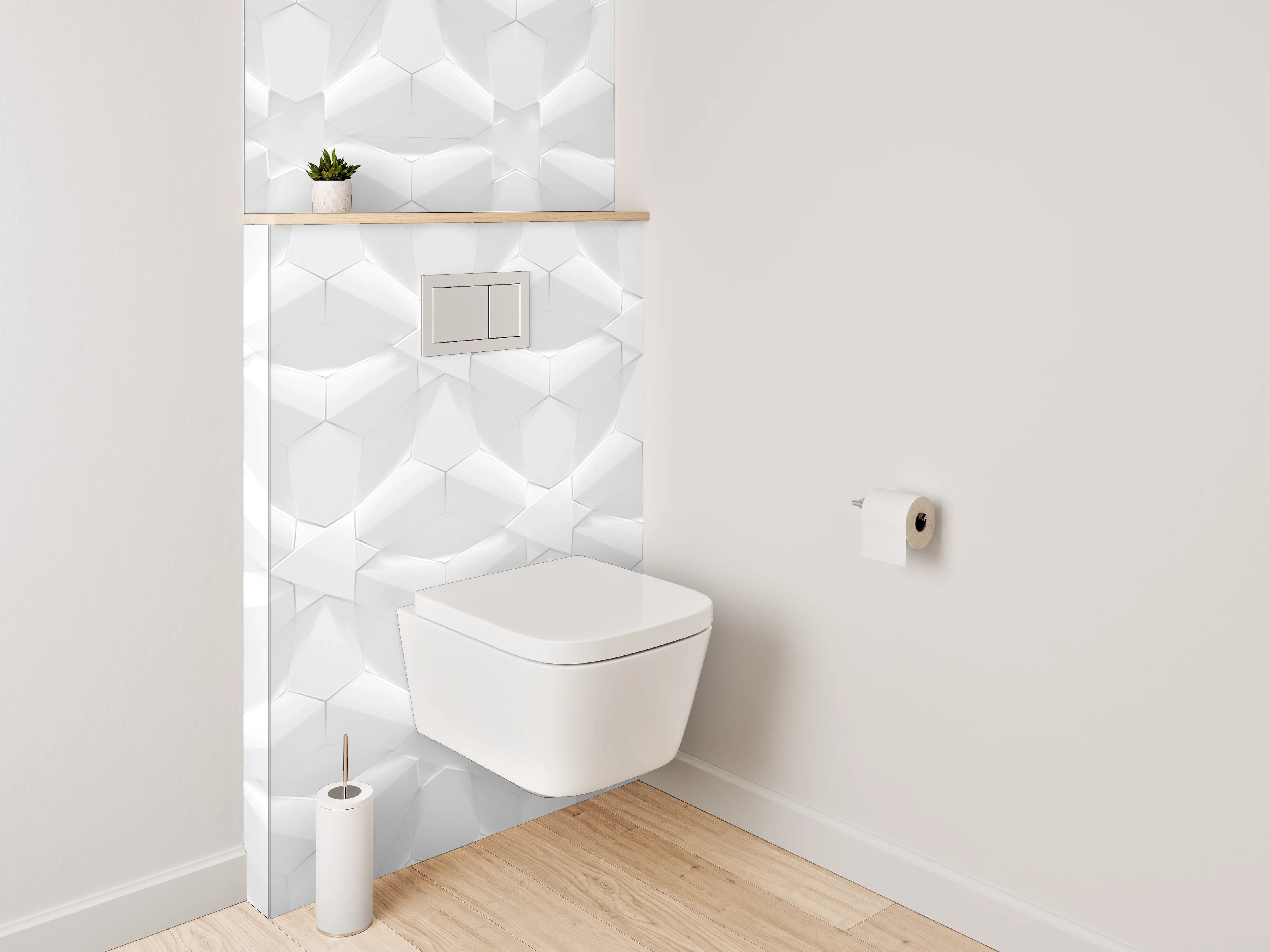 WC-Rückwand - Weiße geometrische Muster-Fliesenoptik