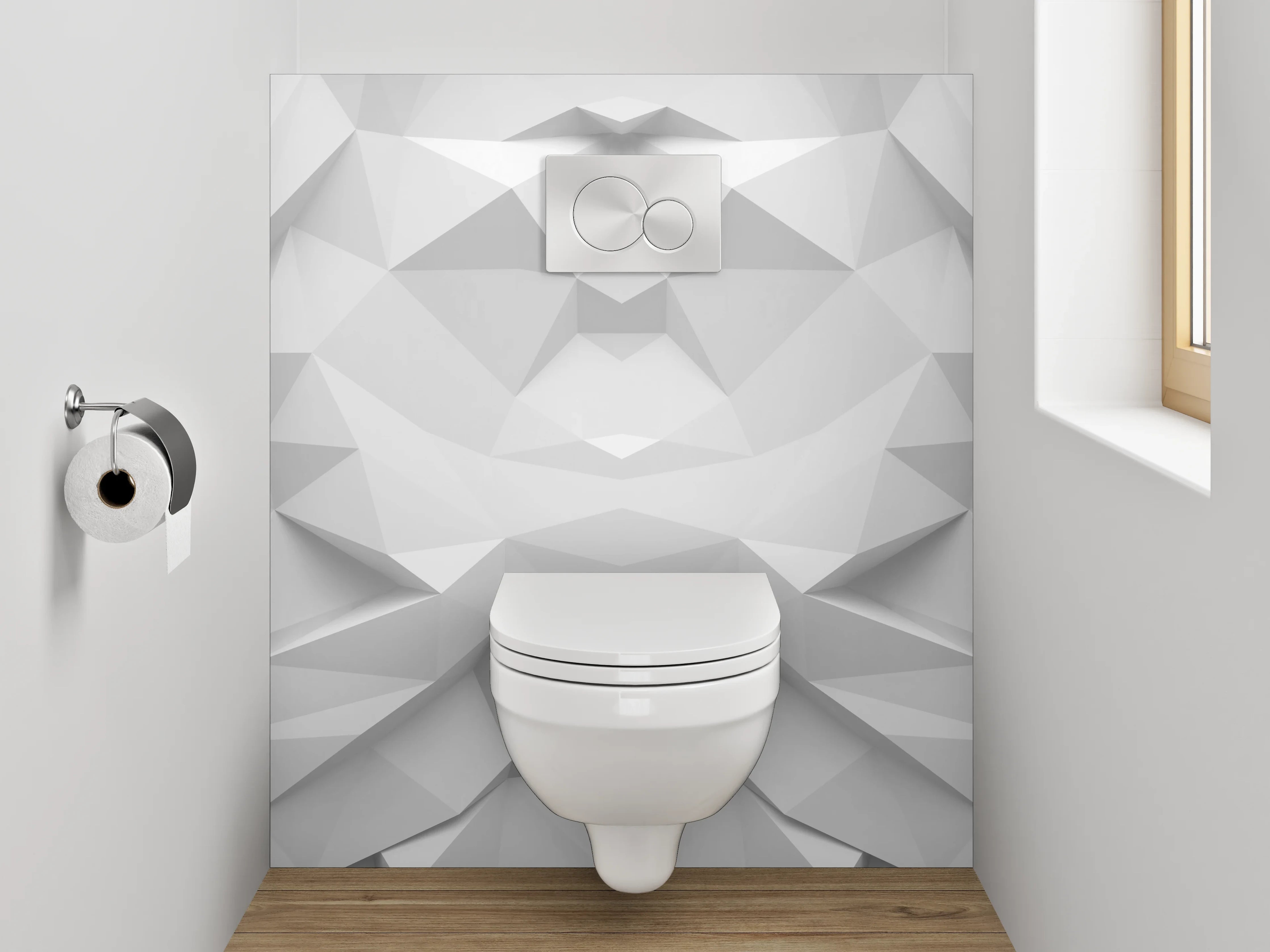 WC-Rückwand - Weiße polygonale 3D-Musterstruktur