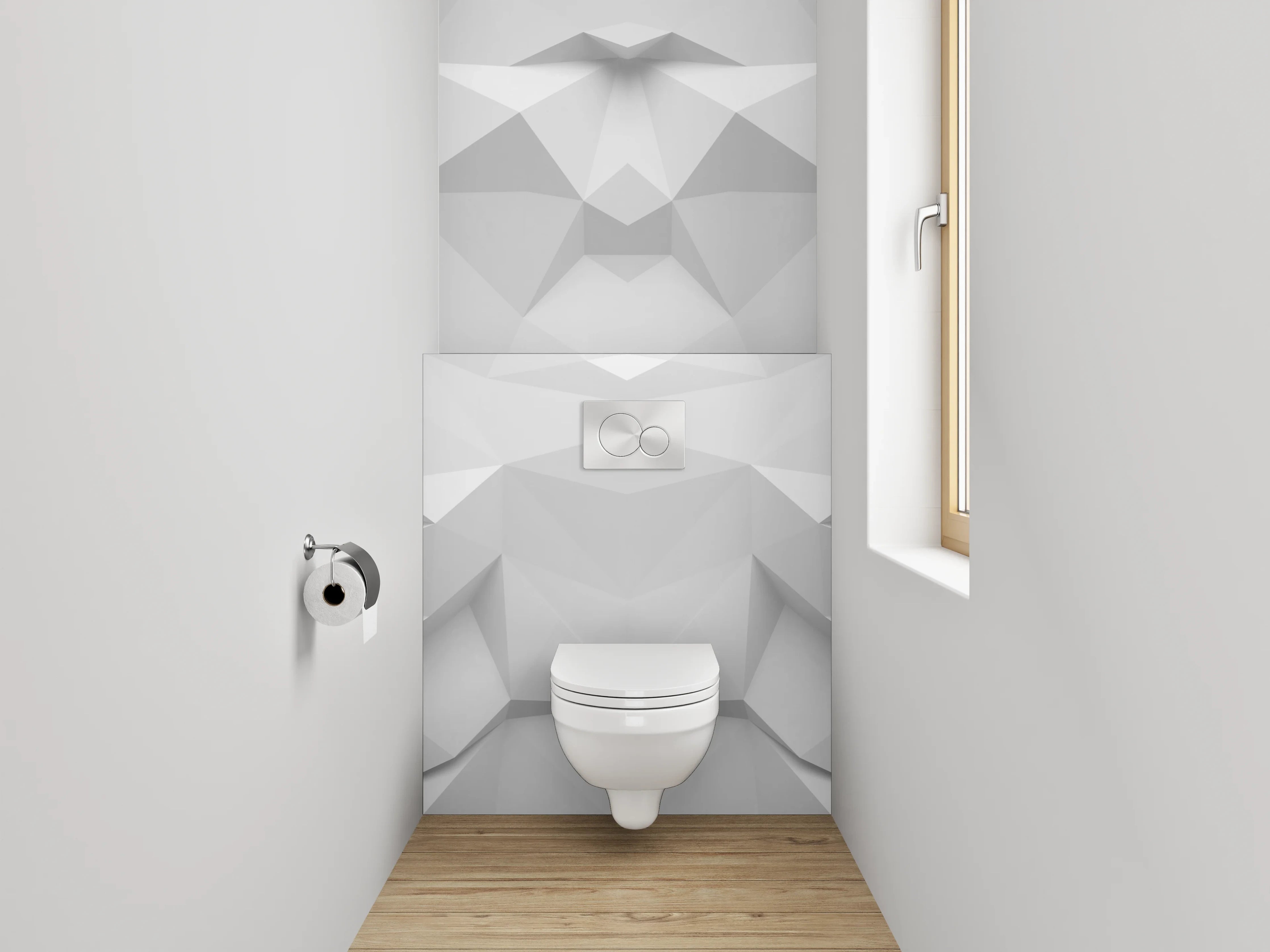 WC-Rückwand - Weiße polygonale 3D-Musterstruktur