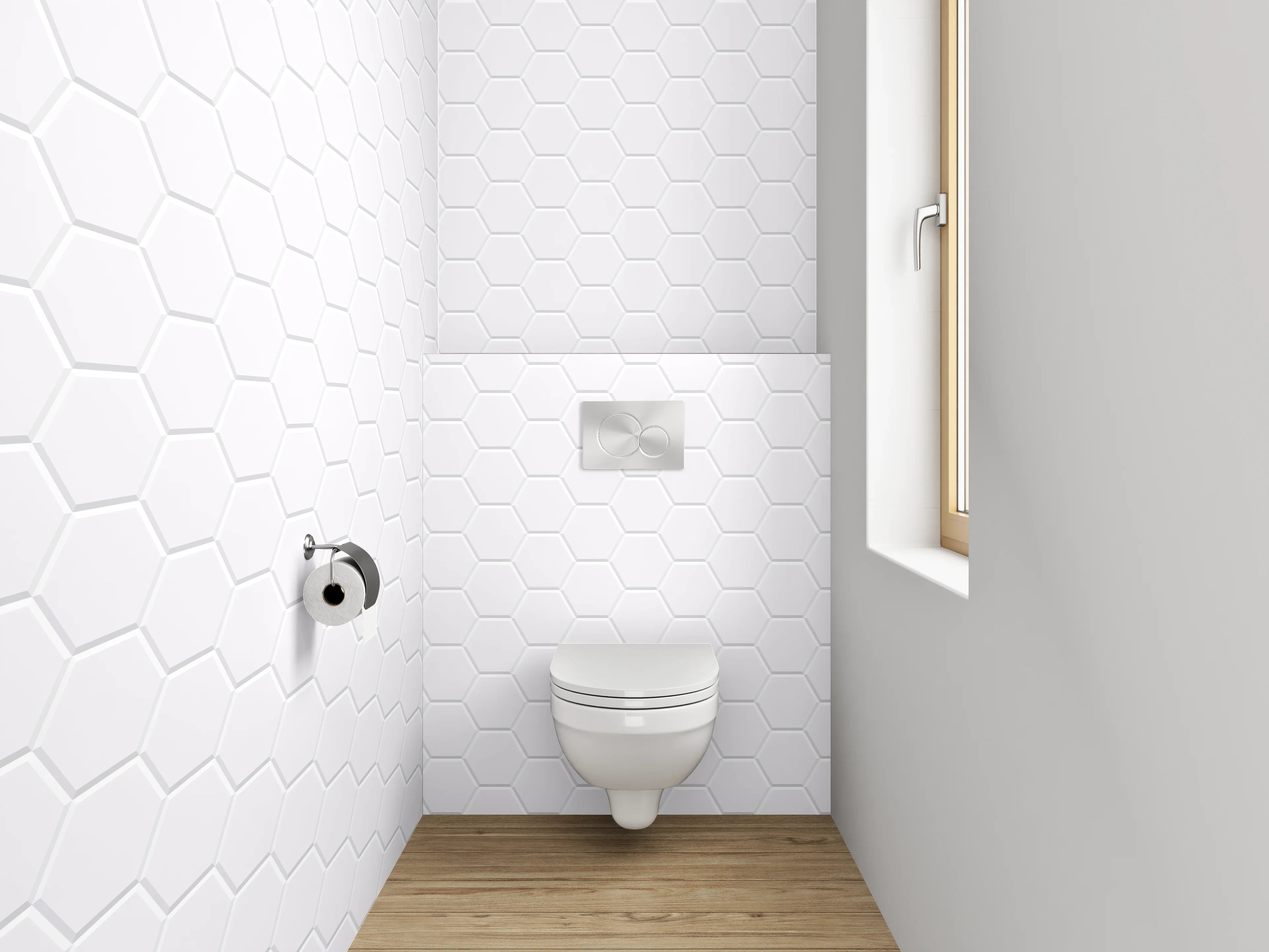 WC-Rückwand - Weiße sechseckige Fliesenstruktur