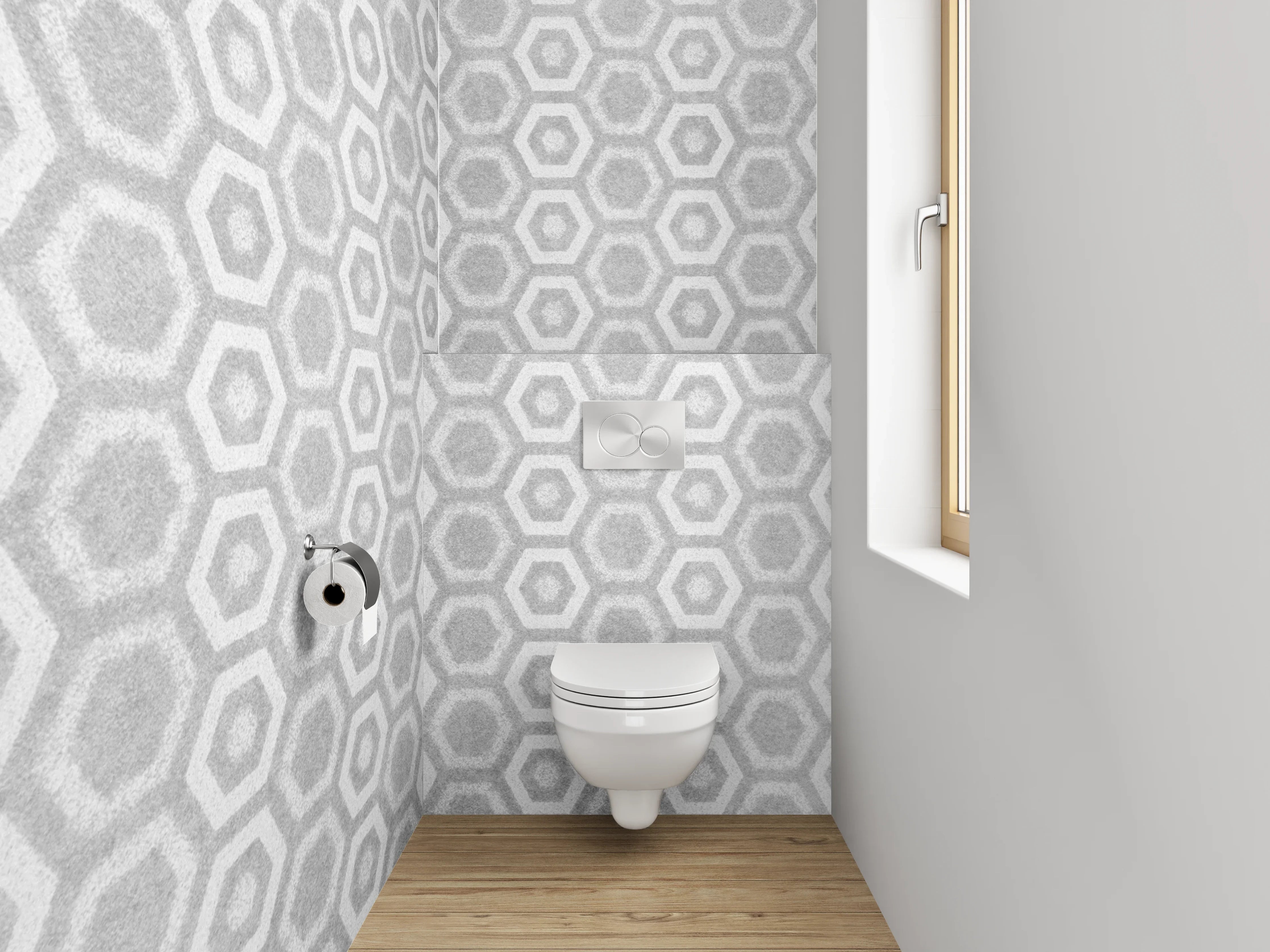 WC-Rückwand - Weiße und Graue Marmor-Textur mit geometrischem Muster