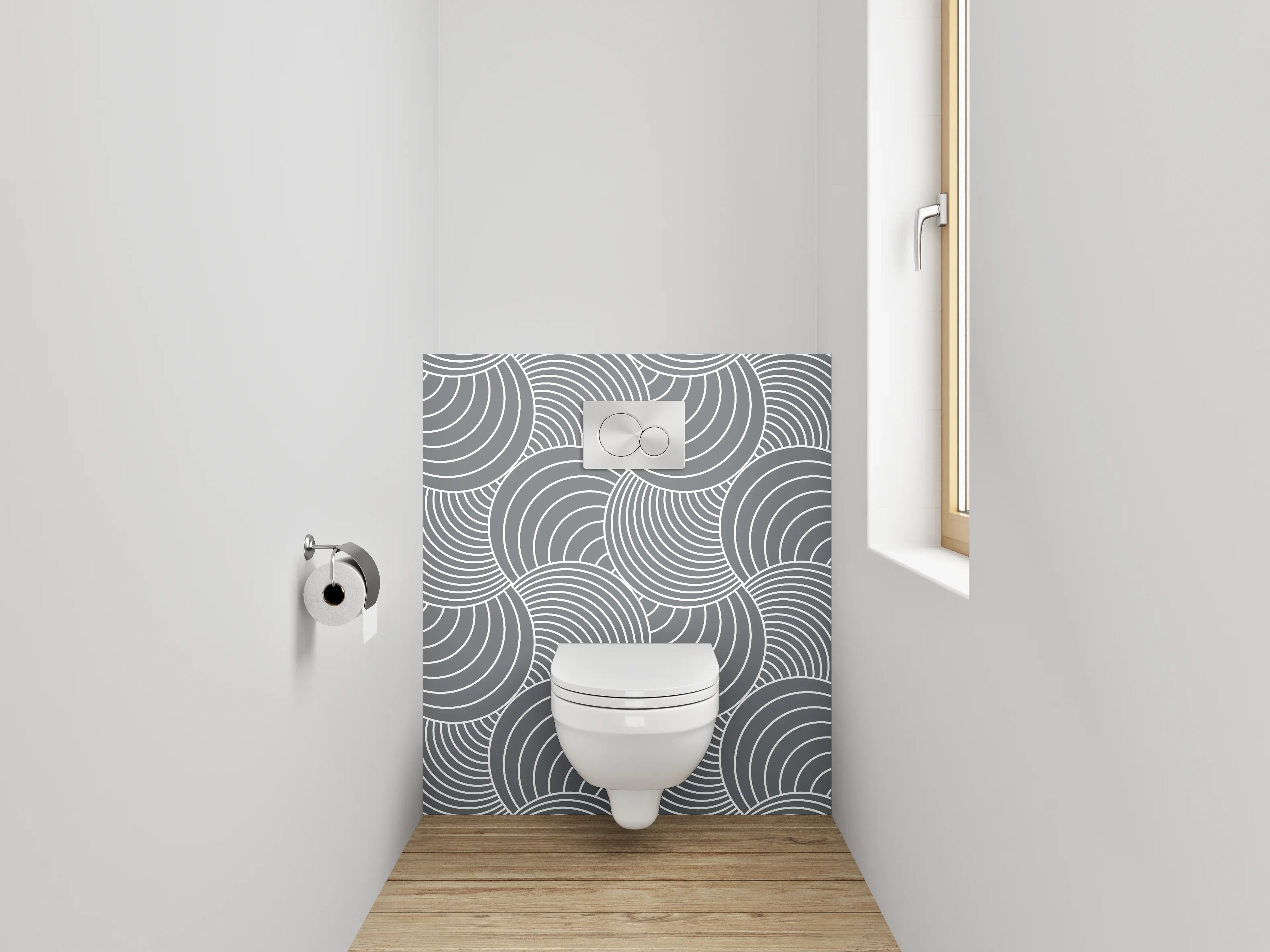 WC-Rückwand - Weiße und graue geometrische Muster