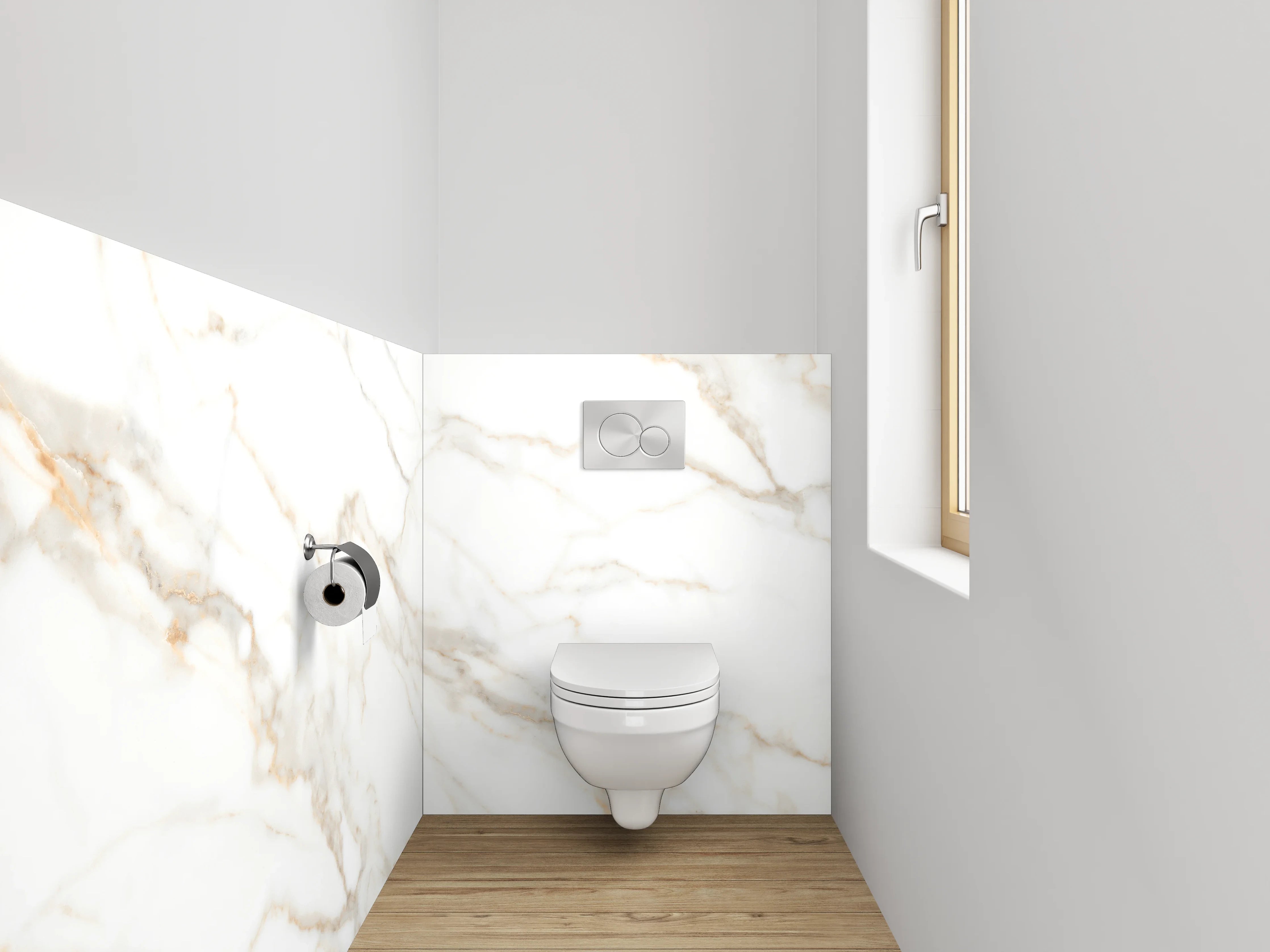 WC-Rückwand - Weißer Marmor mit dezenten grauen Maserungen