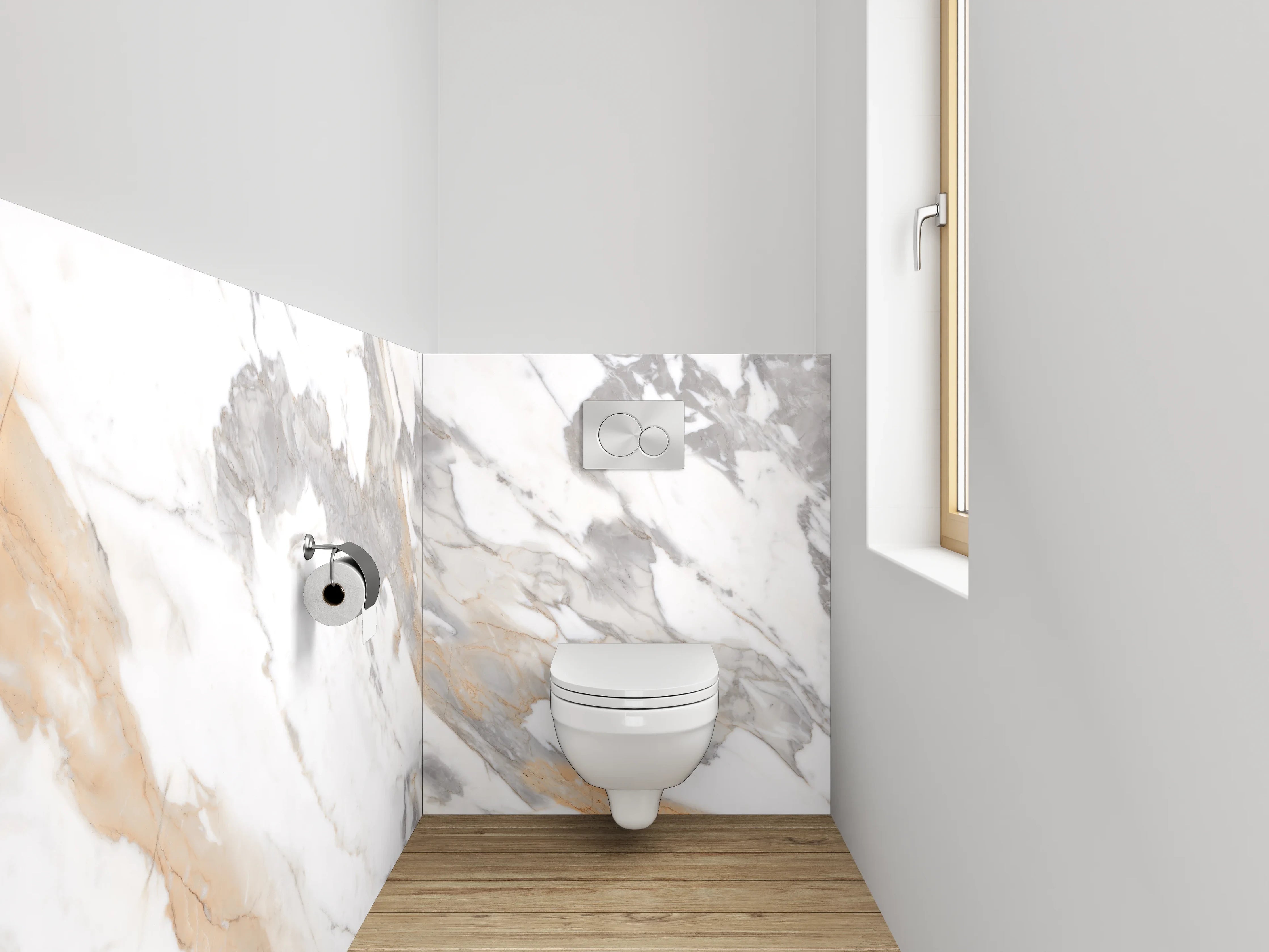 WC-Rückwand - Weißer Marmor mit grauen Adern