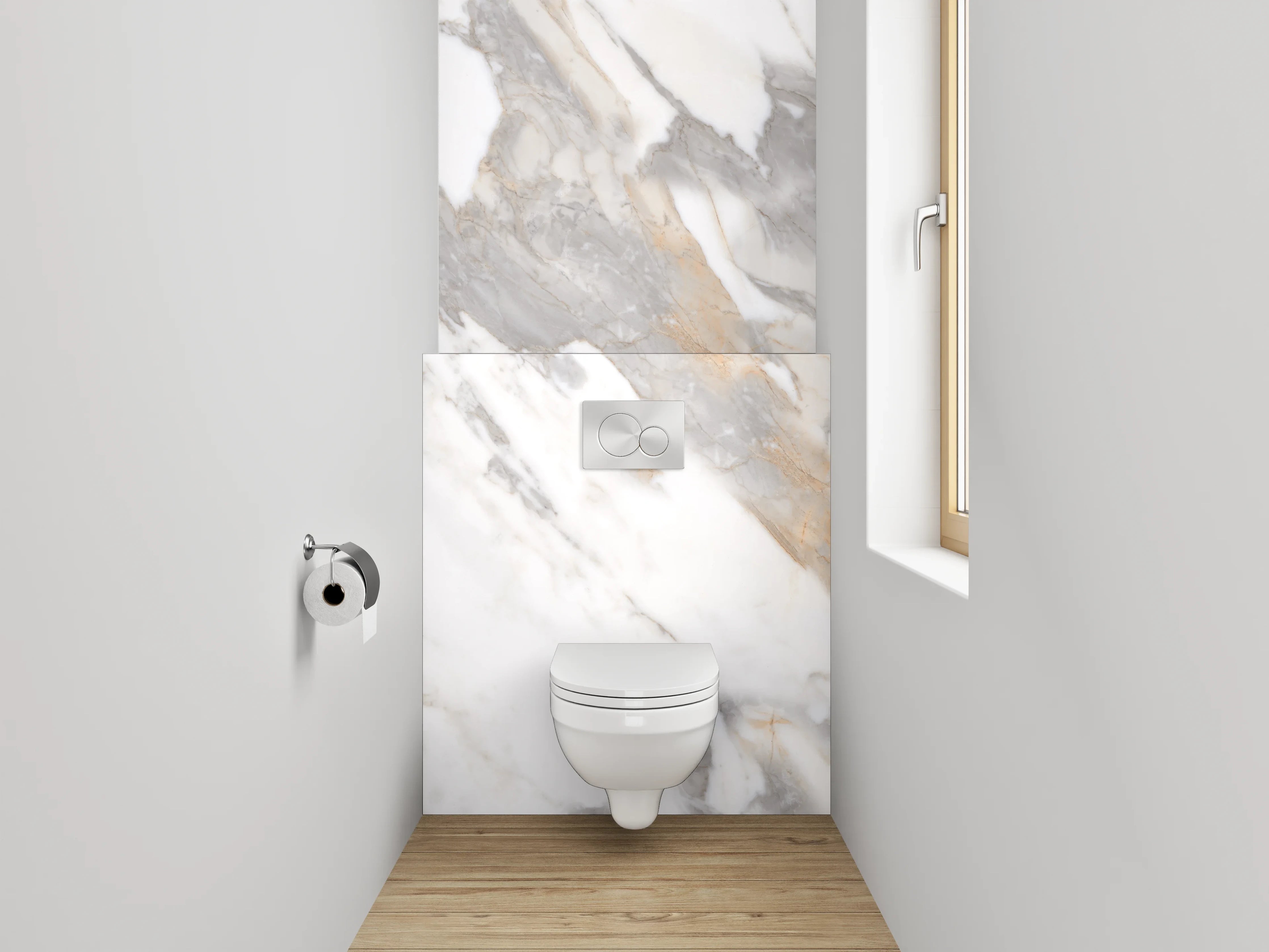 WC-Rückwand - Weißer Marmor mit grauen Adern