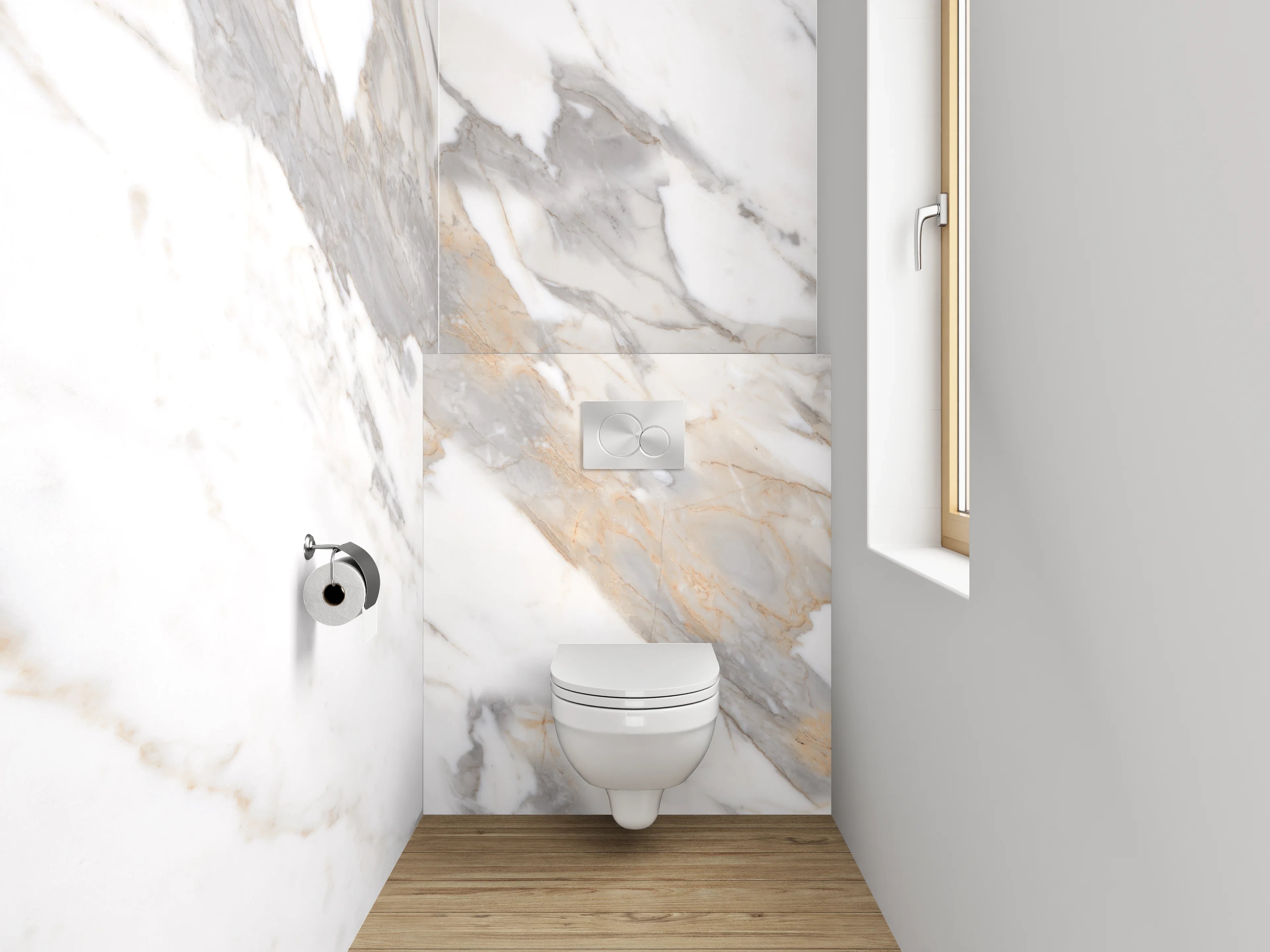 WC-Rückwand - Weißer Marmor mit grauen Adern