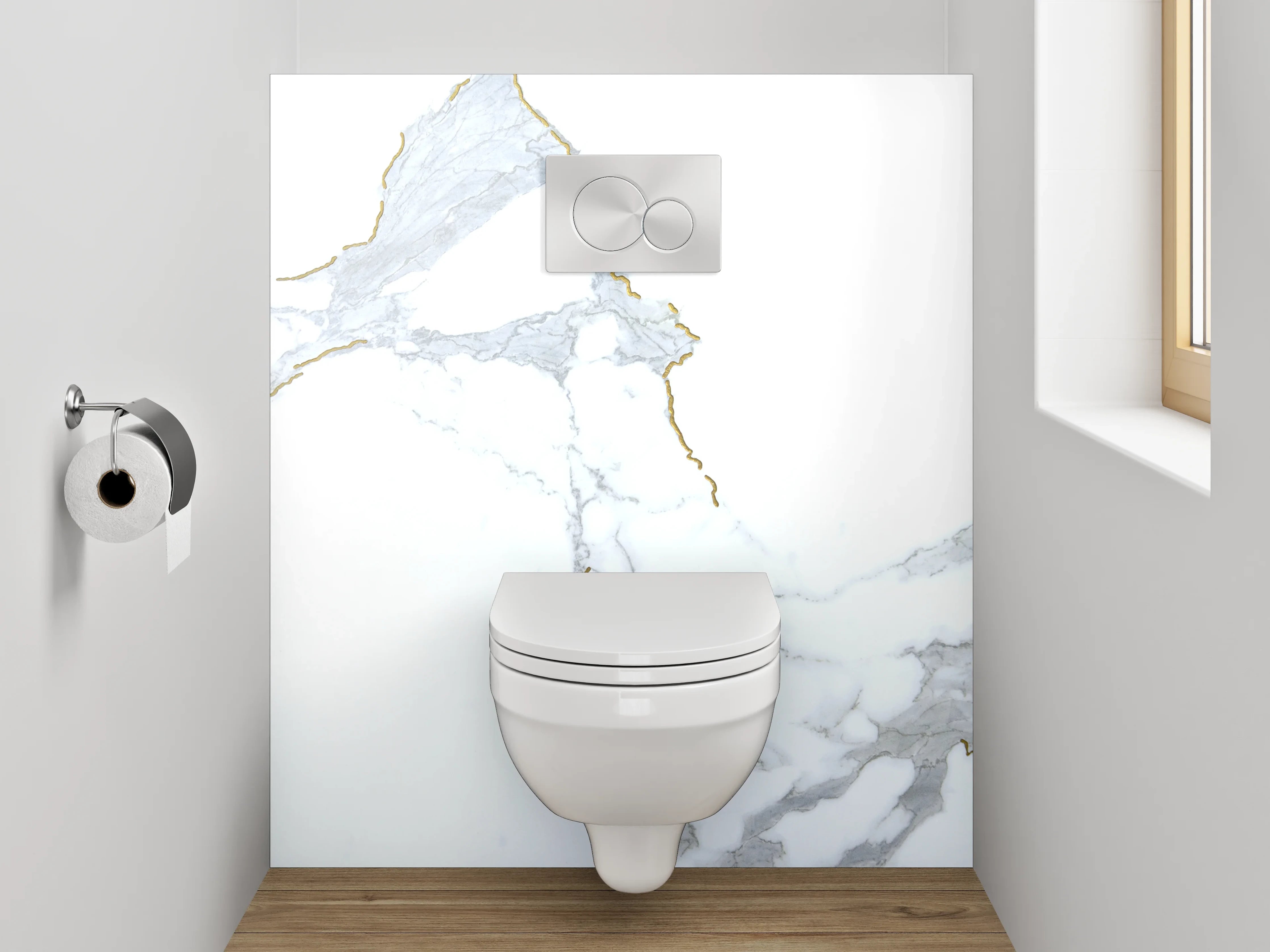 WC-Rückwand - Weißer Marmor mit grauen Maserungen