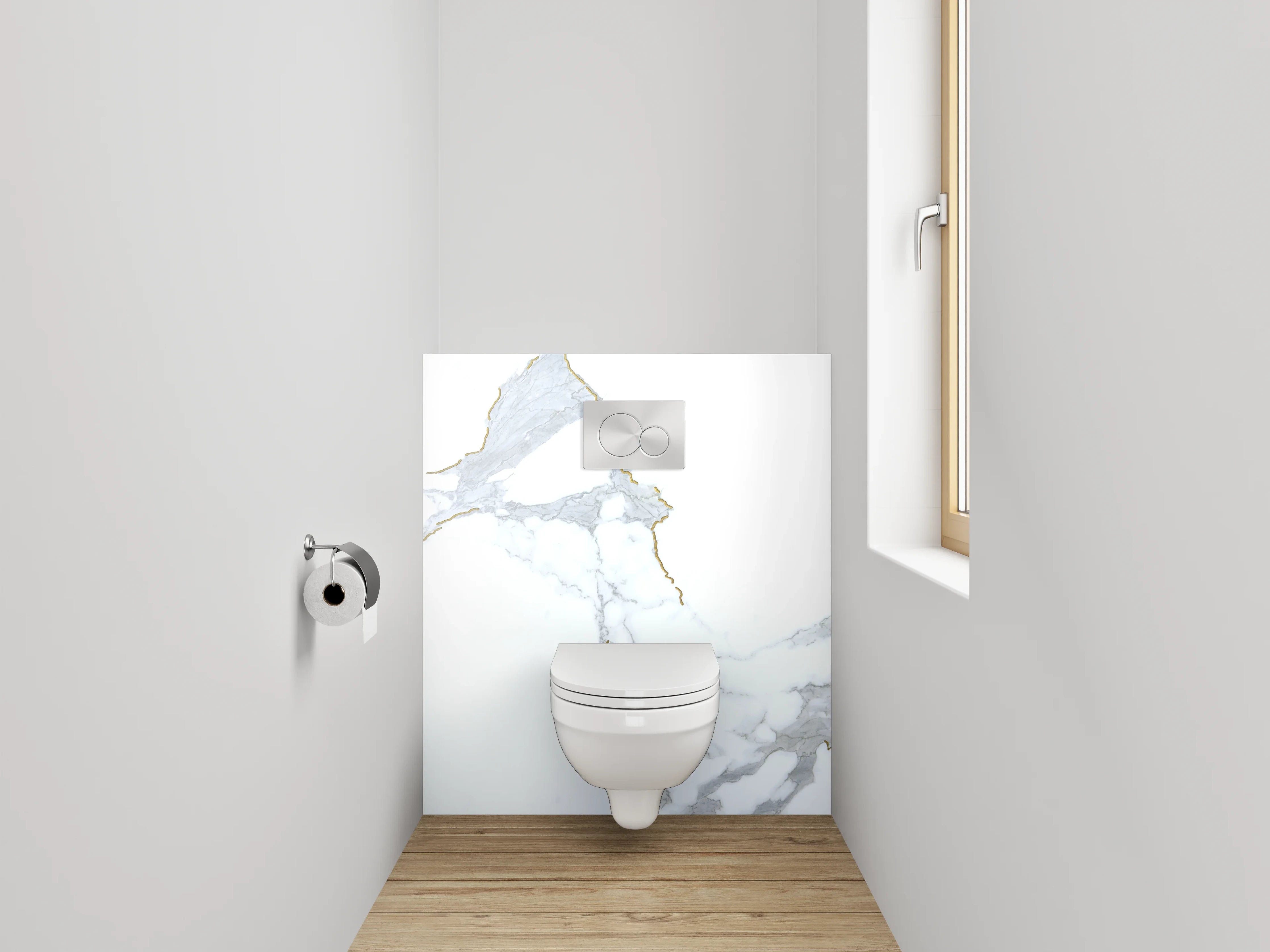 WC-Rückwand - Weißer Marmor mit grauen Maserungen