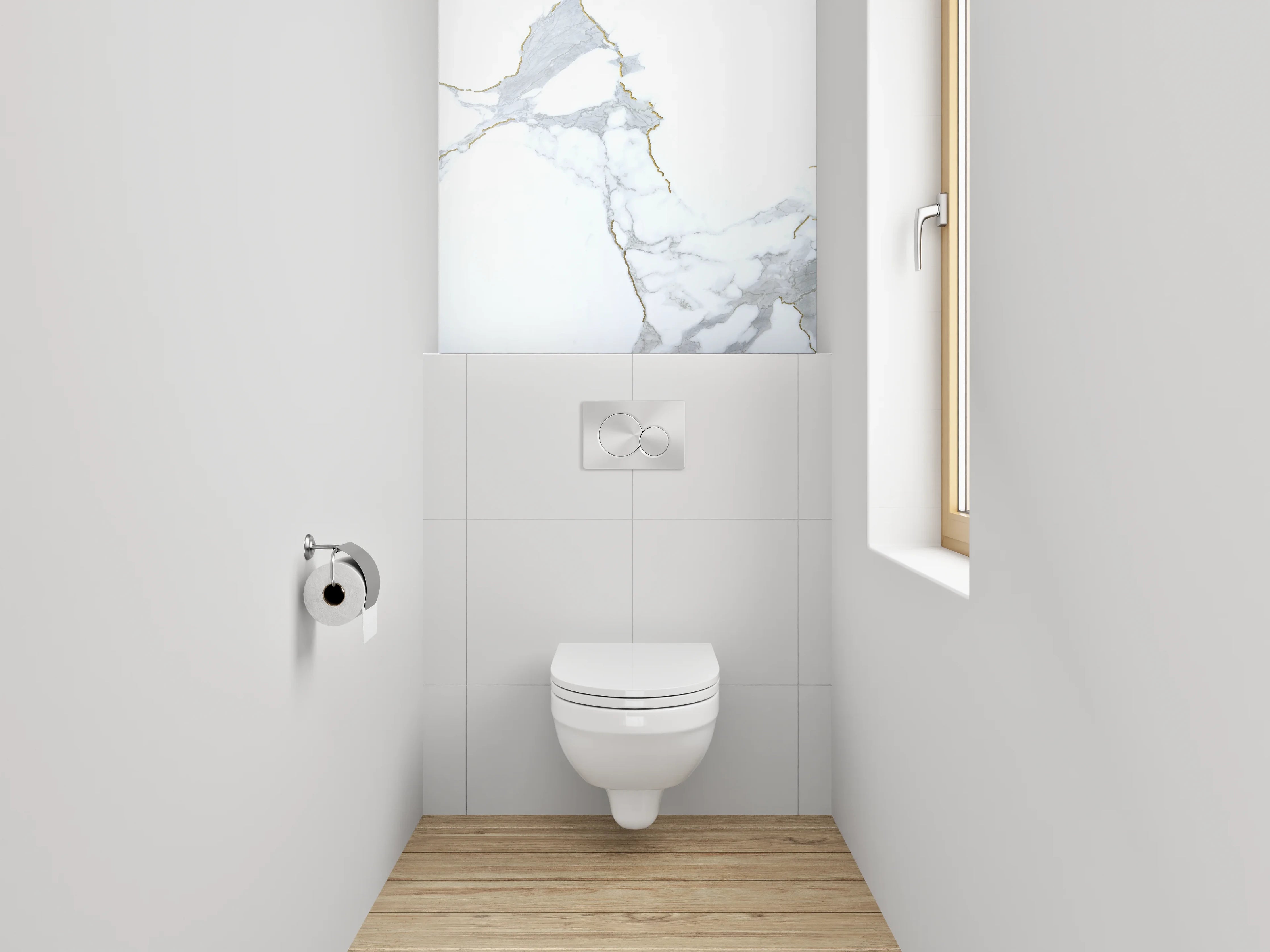 WC-Rückwand - Weißer Marmor mit grauen Maserungen