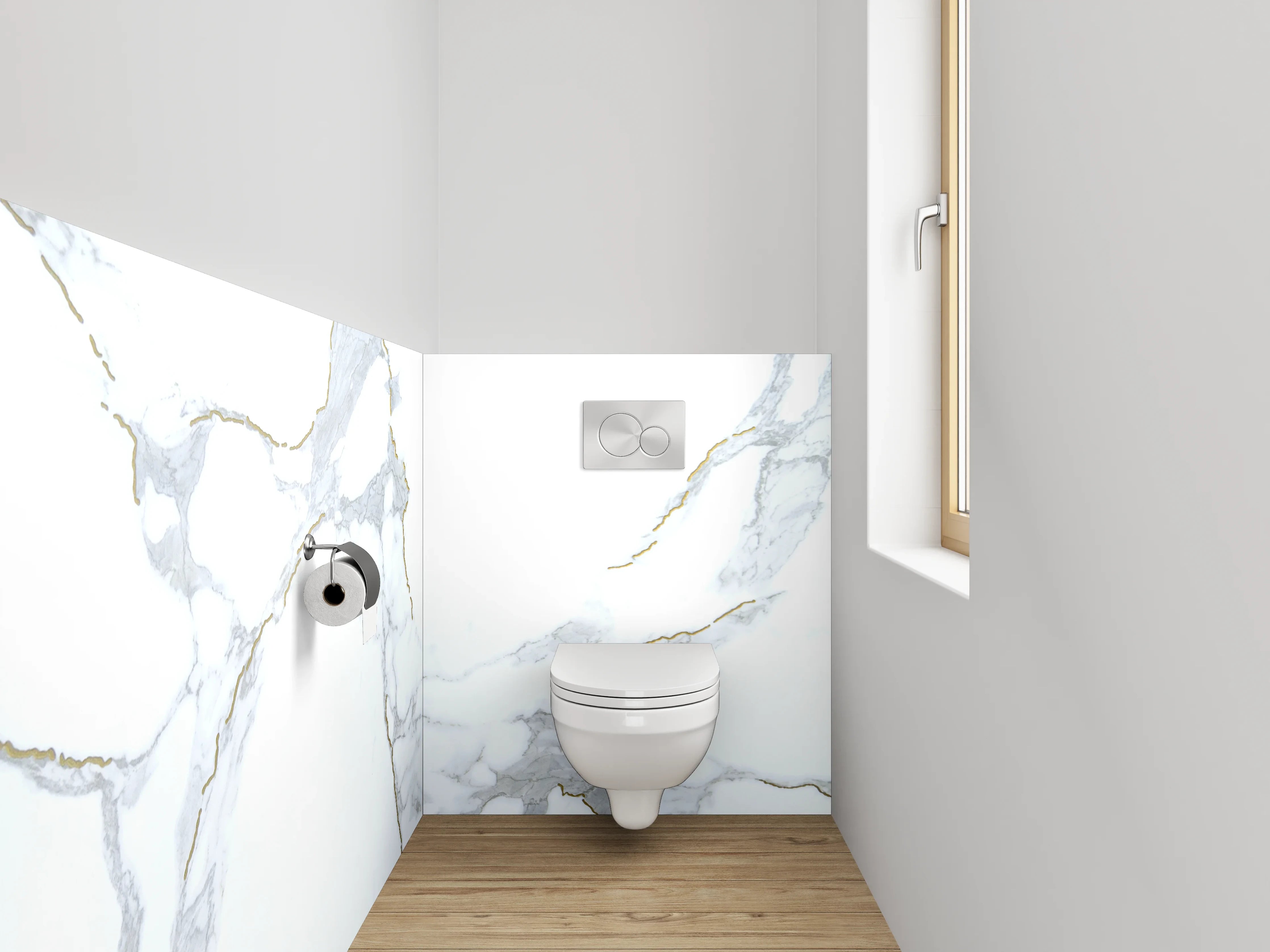 WC-Rückwand - Weißer Marmor mit grauen Maserungen