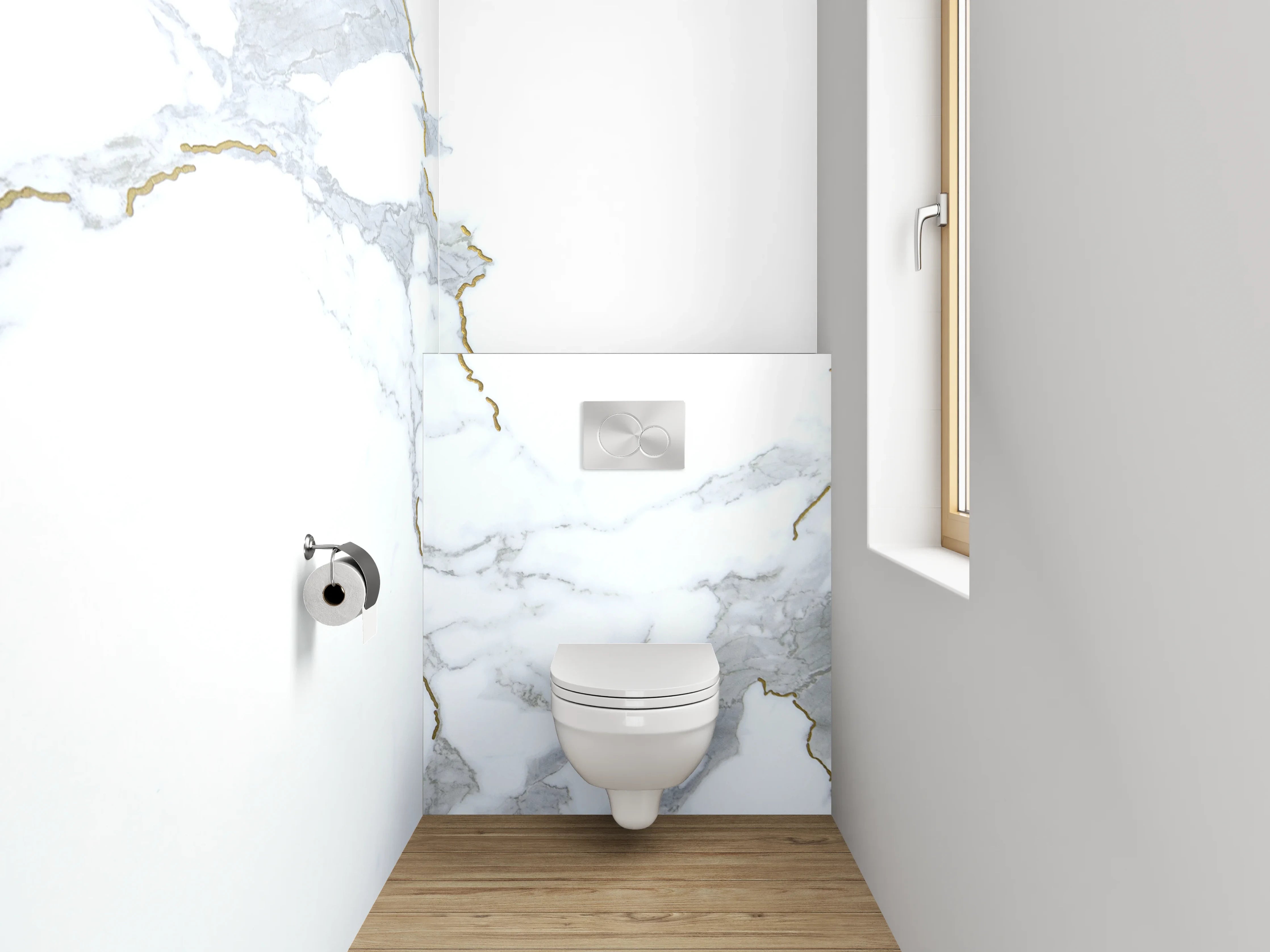 WC-Rückwand - Weißer Marmor mit grauen Maserungen
