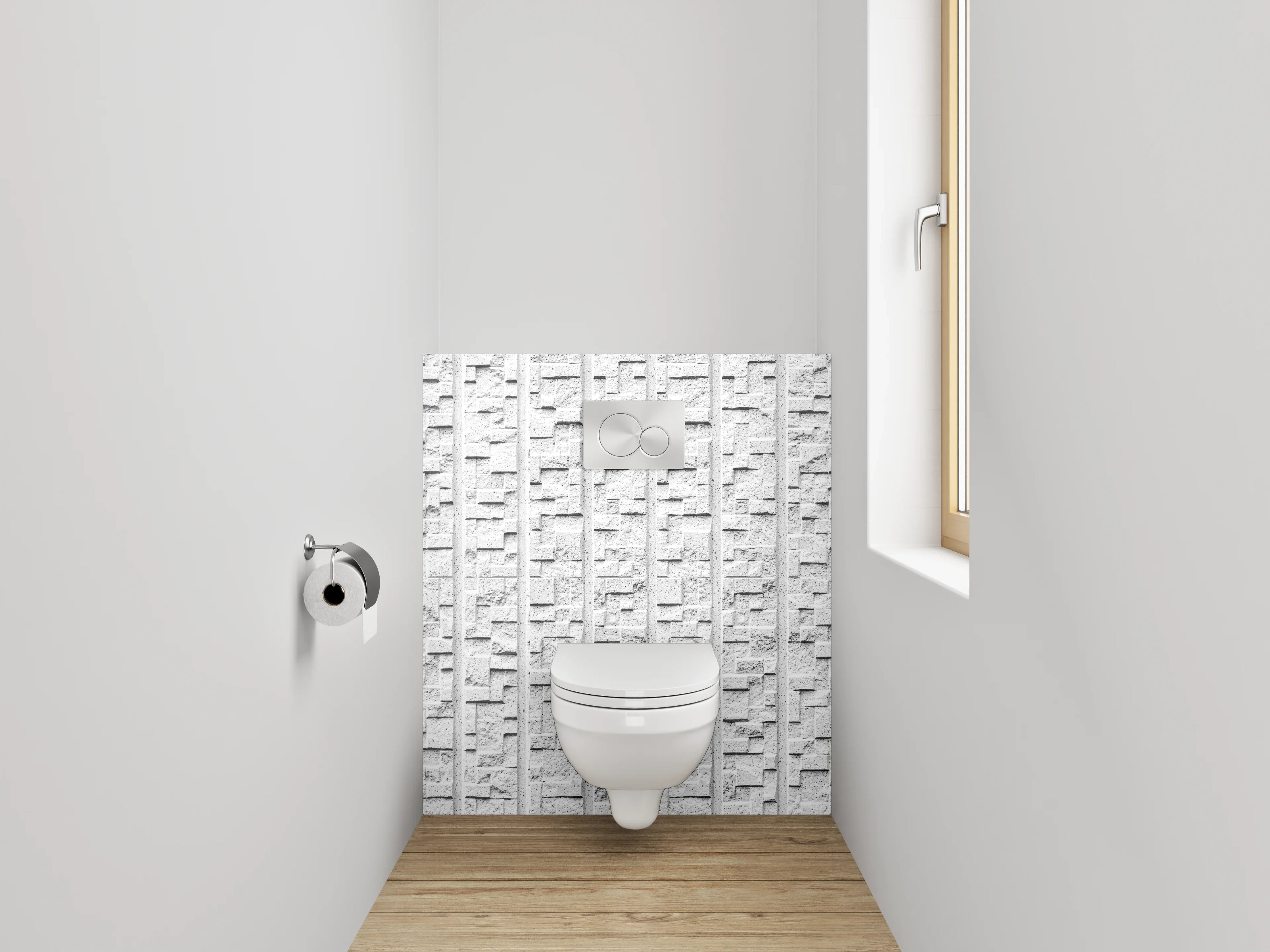 WC-Rückwand - Weißes Mauerbild mit strukturierter Oberfläche