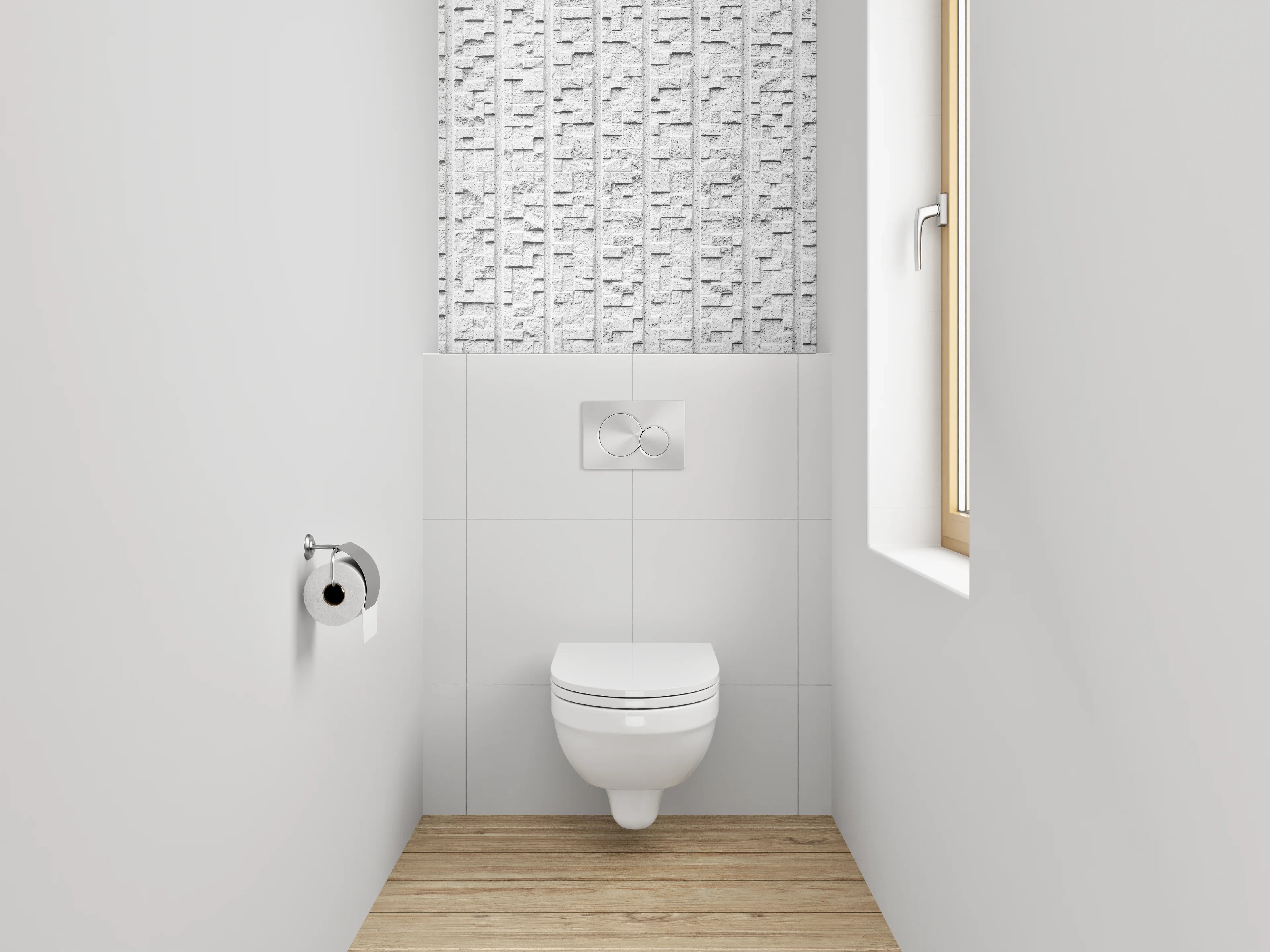 WC-Rückwand - Weißes Mauerbild mit strukturierter Oberfläche