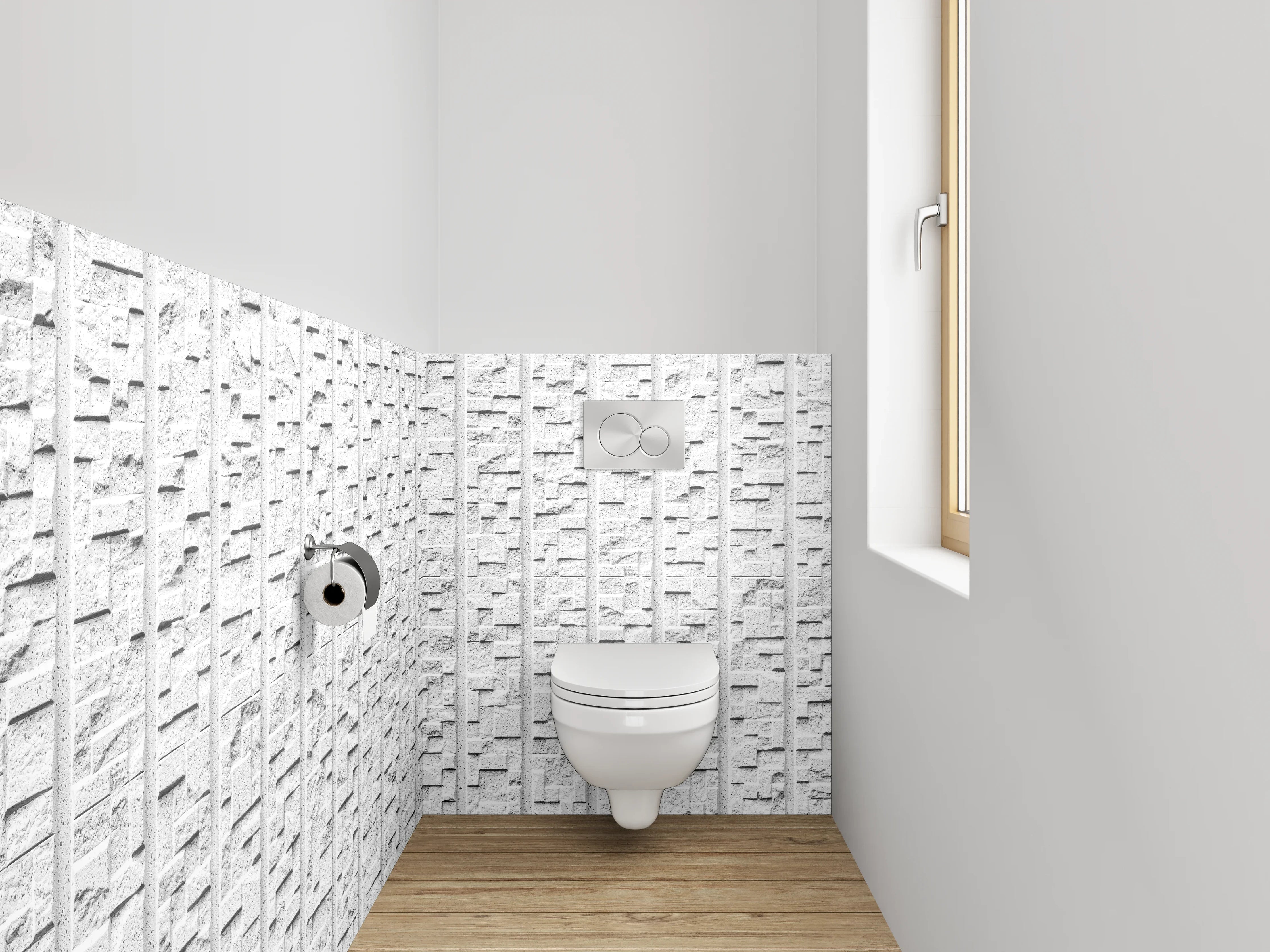 WC-Rückwand - Weißes Mauerbild mit strukturierter Oberfläche