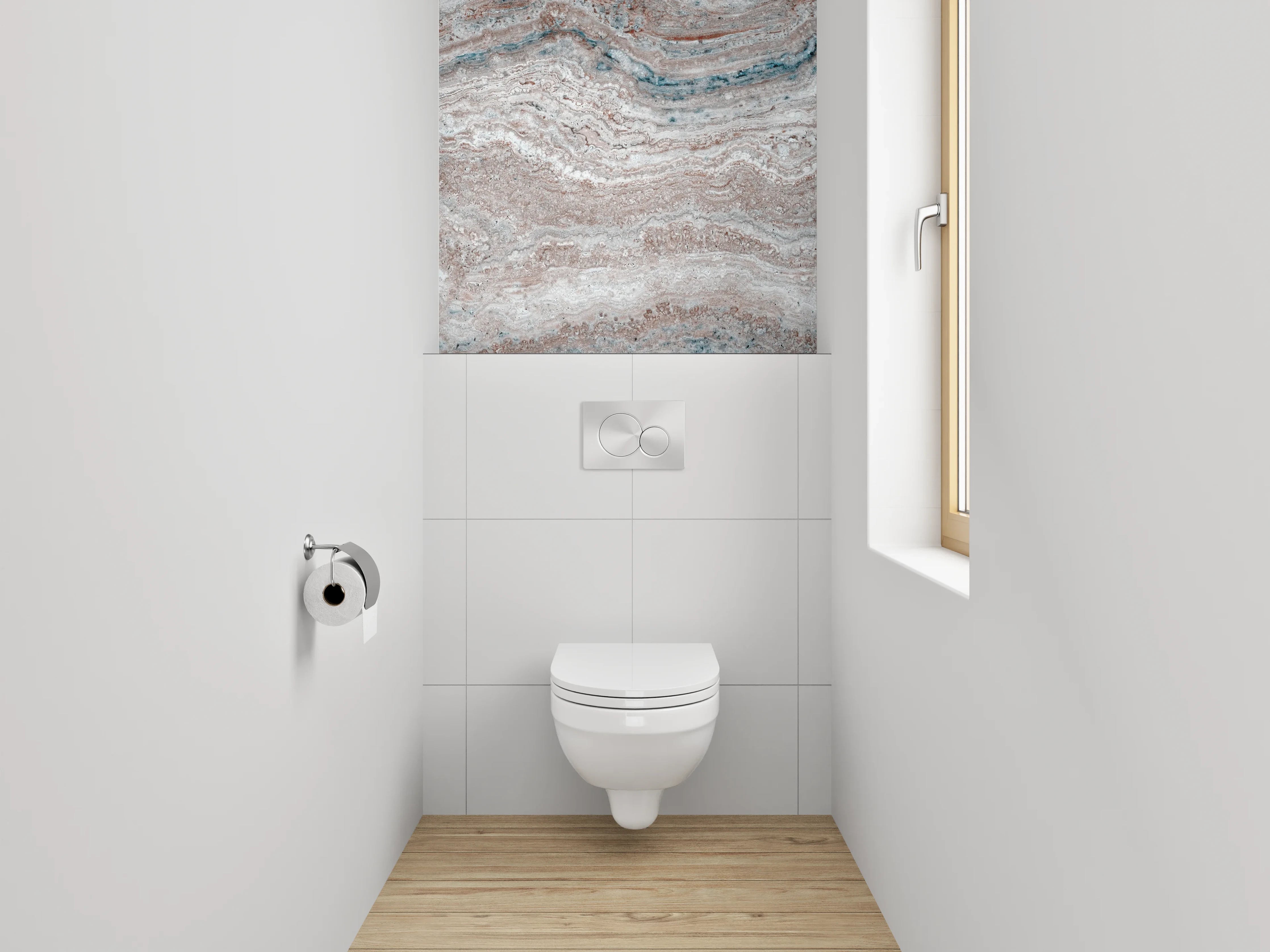WC-Rückwand - Weißgraue Marmor-Optik Streifenmuster