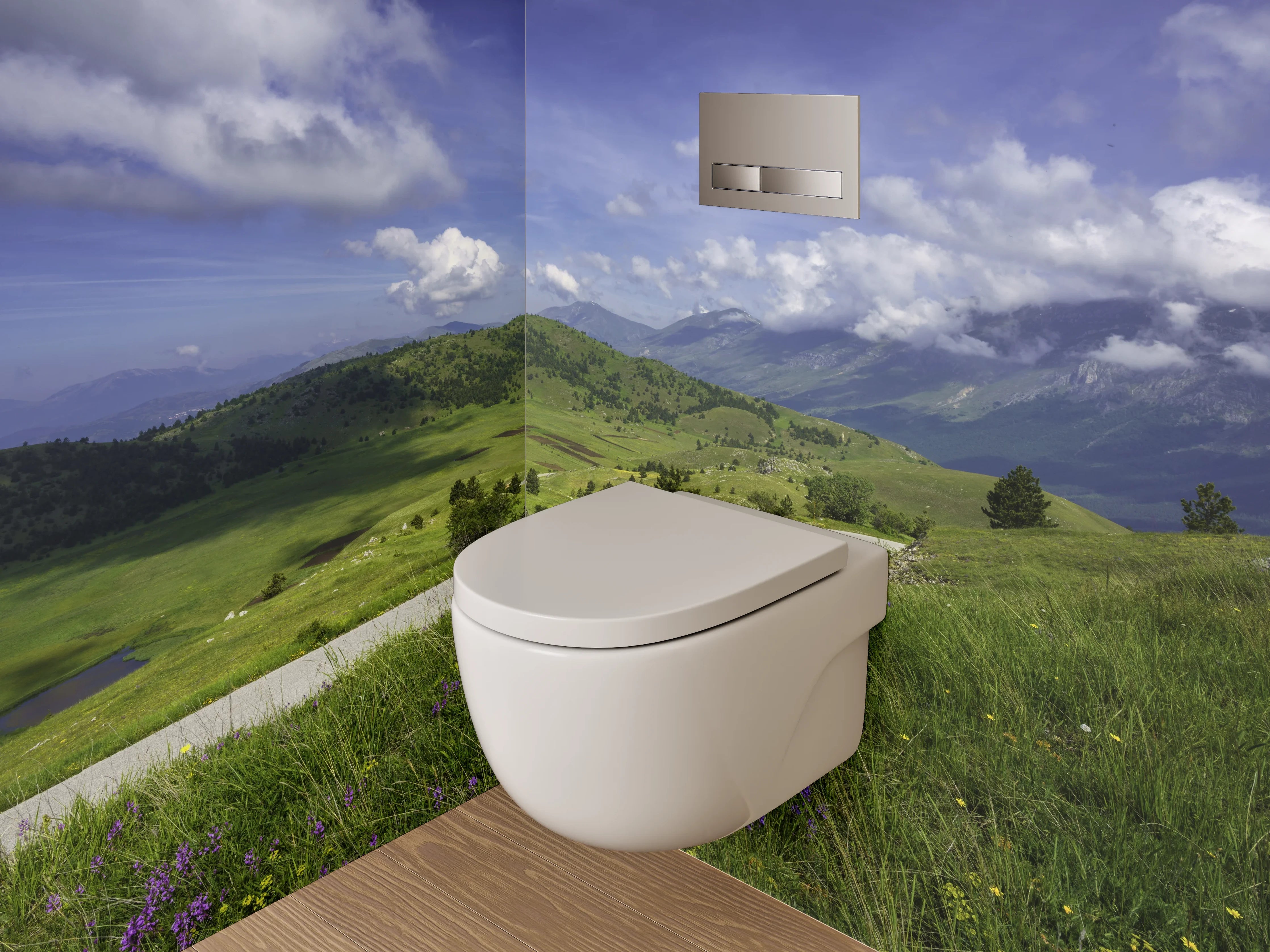WC-Rückwand - Weite Alpenlandschaft mit Himmel