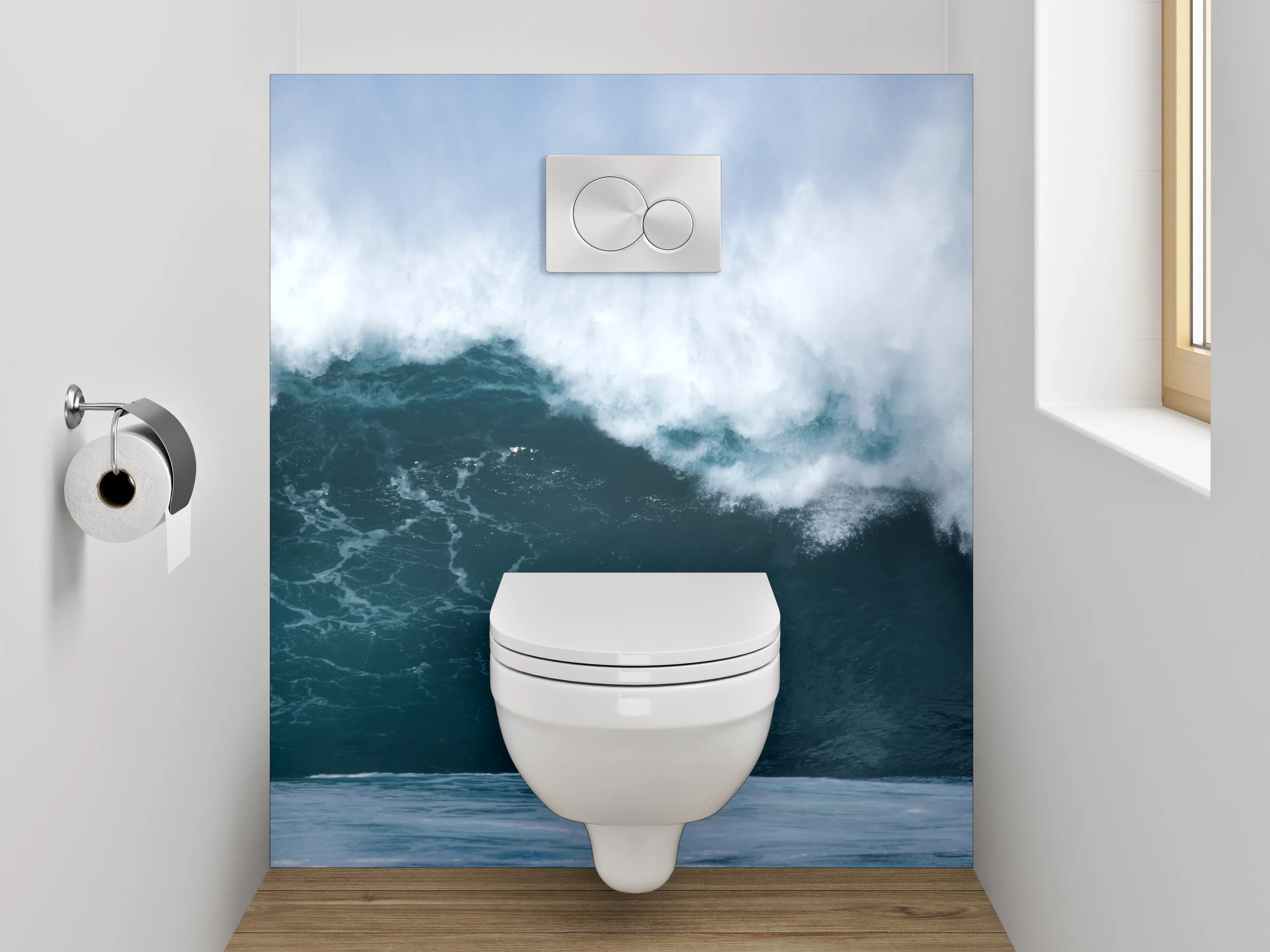 WC-Rückwand - Welle bricht am Meer – Ozean-Power