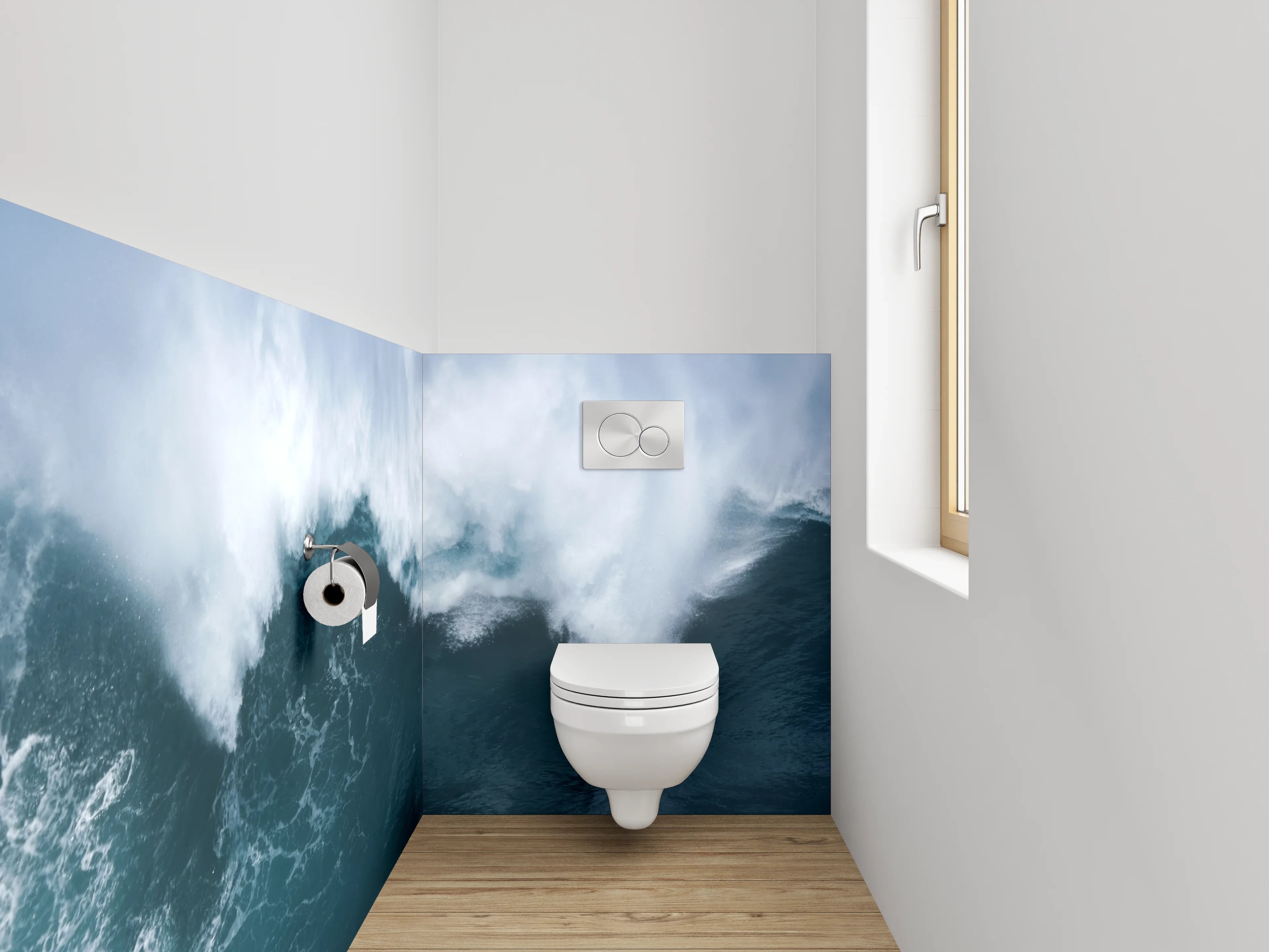 WC-Rückwand - Welle bricht am Meer – Ozean-Power