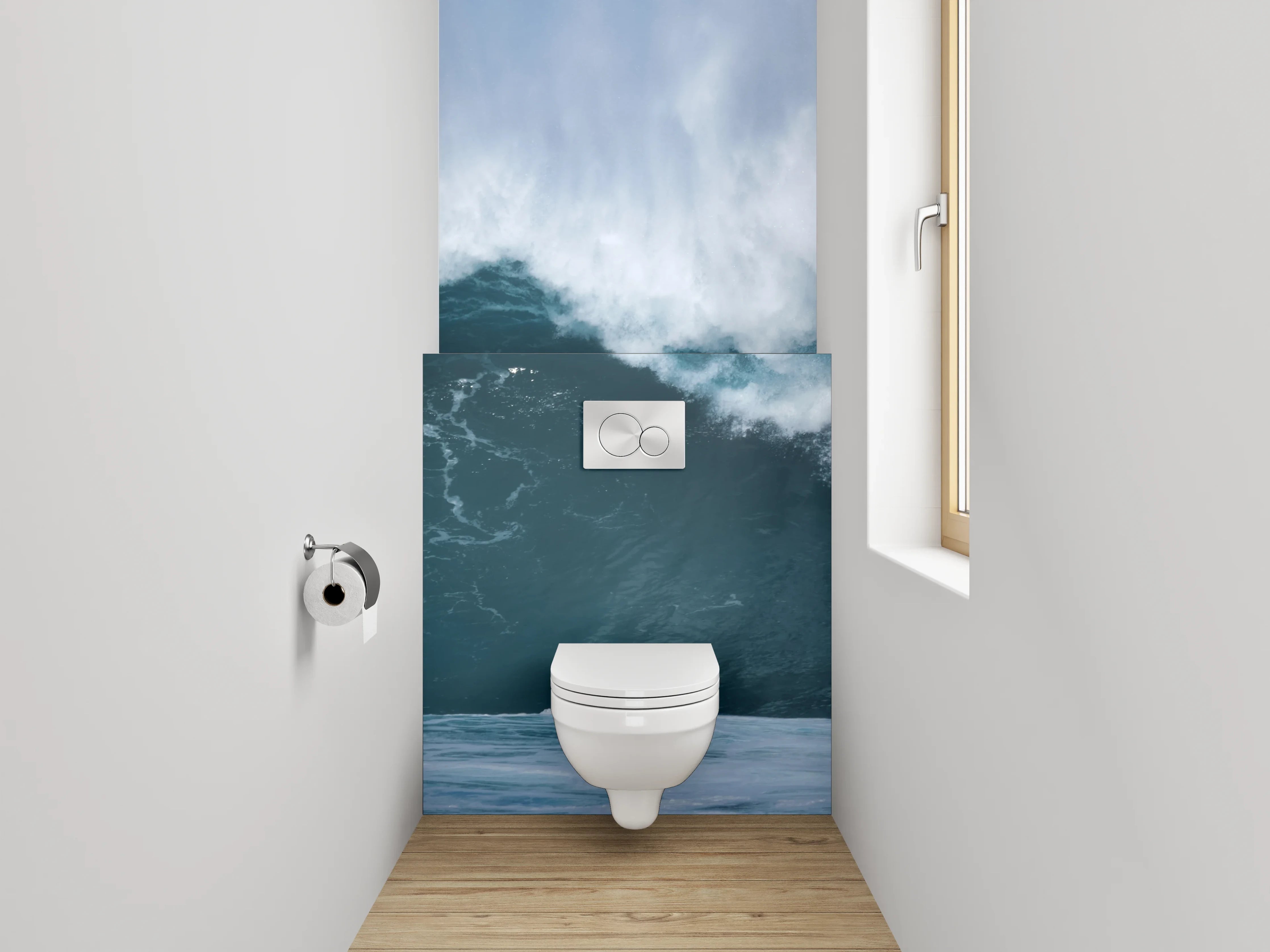 WC-Rückwand - Welle bricht am Meer – Ozean-Power