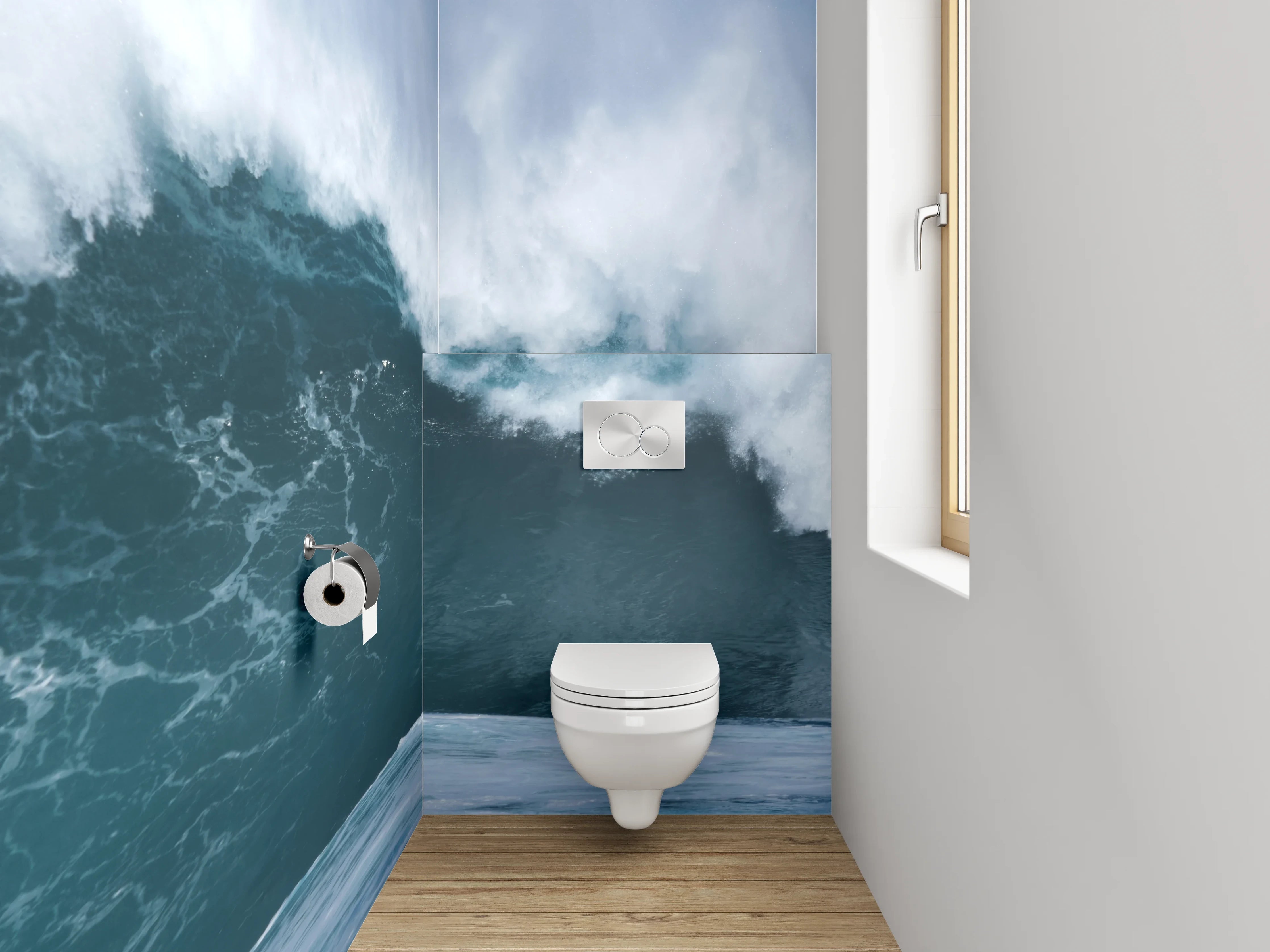 WC-Rückwand - Welle bricht am Meer – Ozean-Power