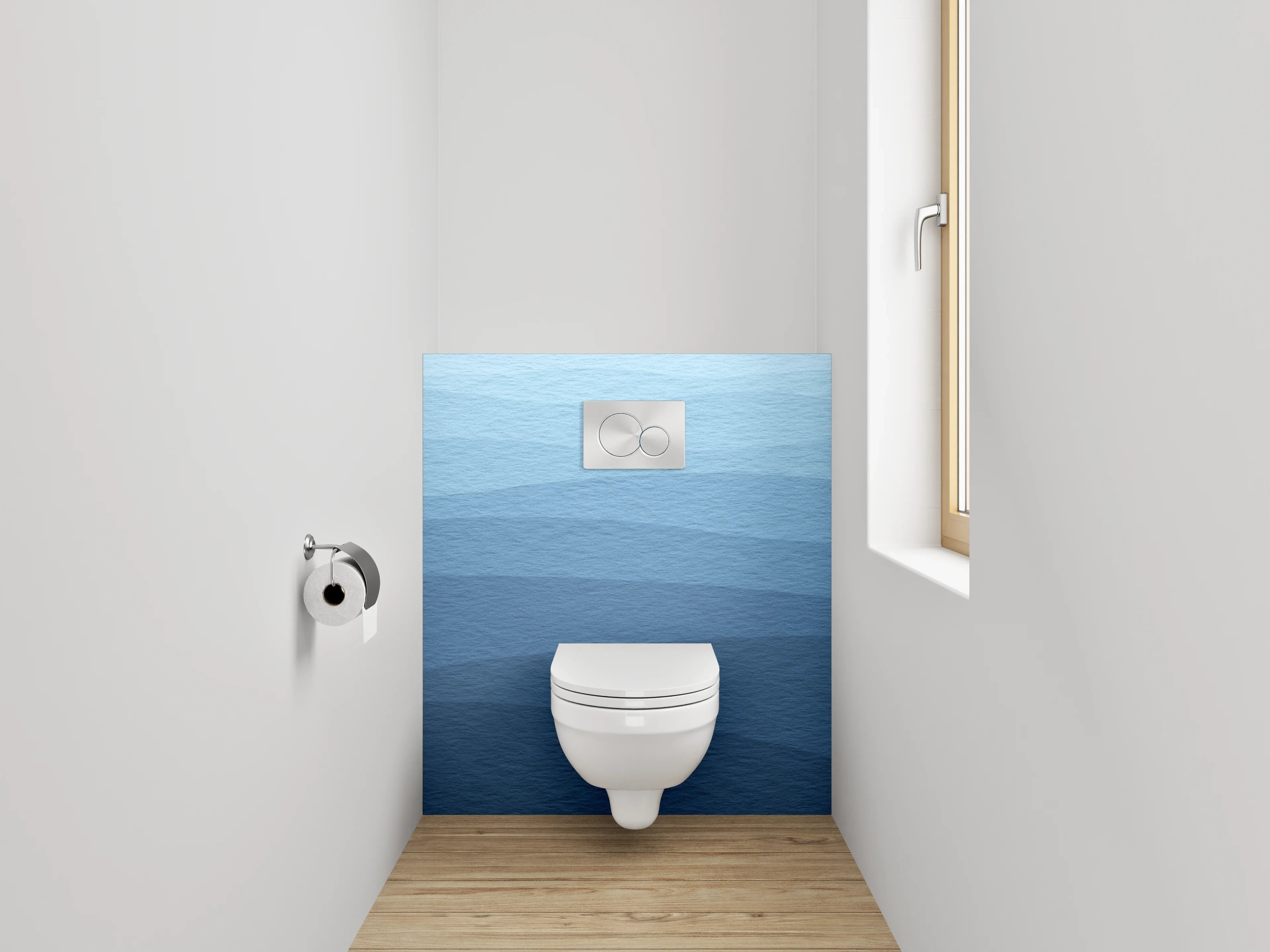 WC-Rückwand - Wellen Aquarell Blau Badezimmer Design